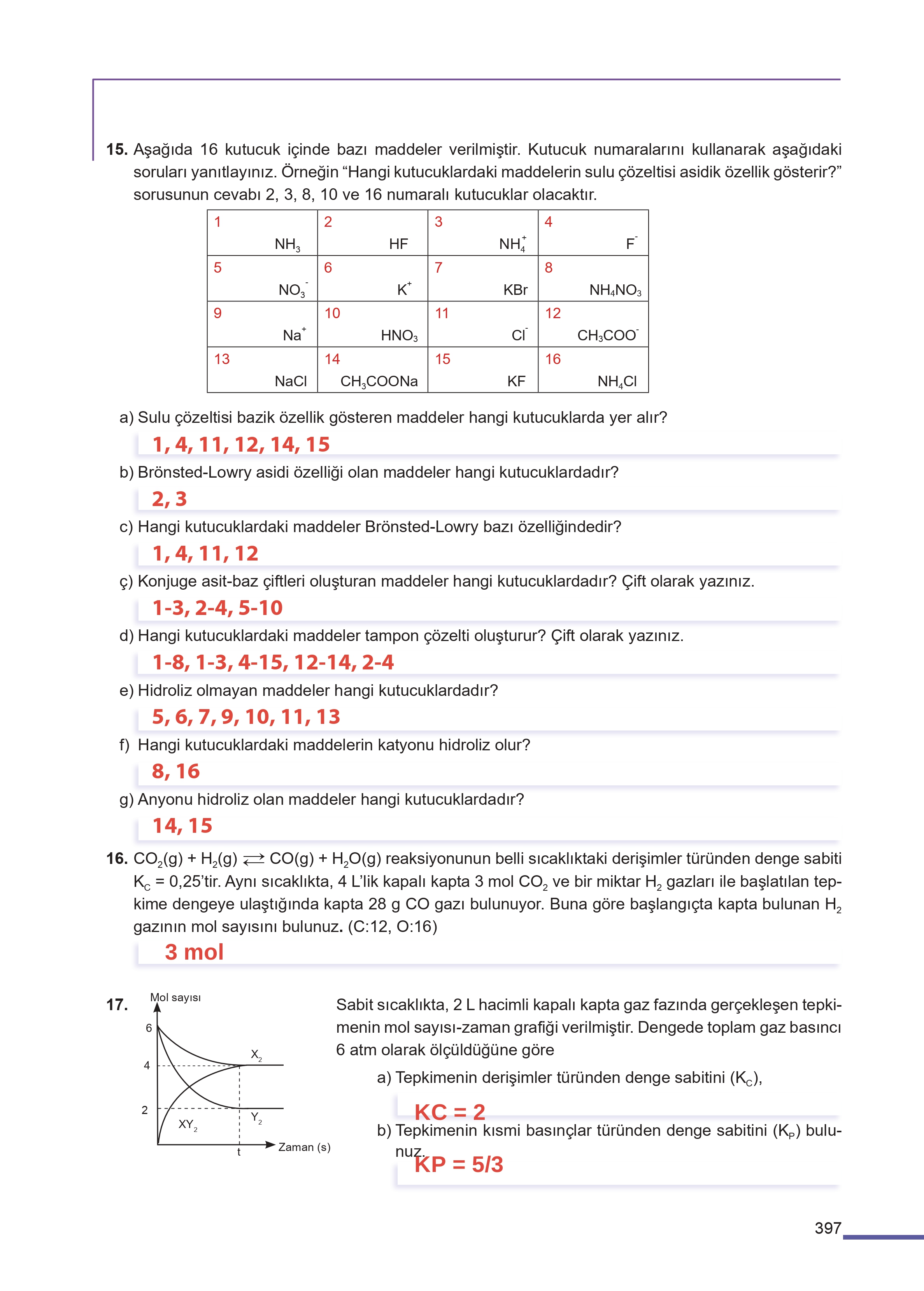 11. Sınıf Meb Yayınları Fen Lisesi Kimya Ders Kitabı Sayfa 397 Cevapları