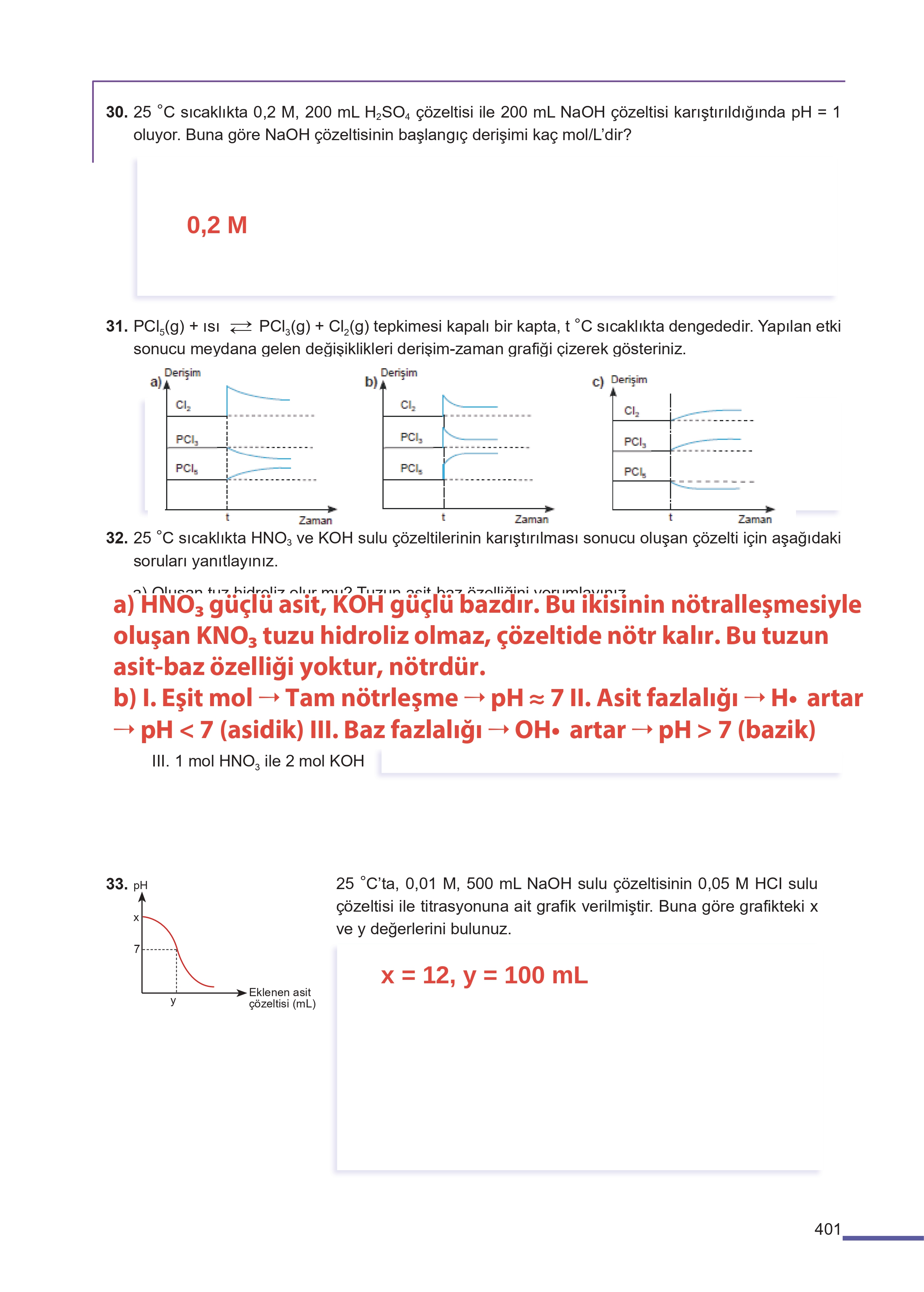 11. Sınıf Meb Yayınları Fen Lisesi Kimya Ders Kitabı Sayfa 401 Cevapları