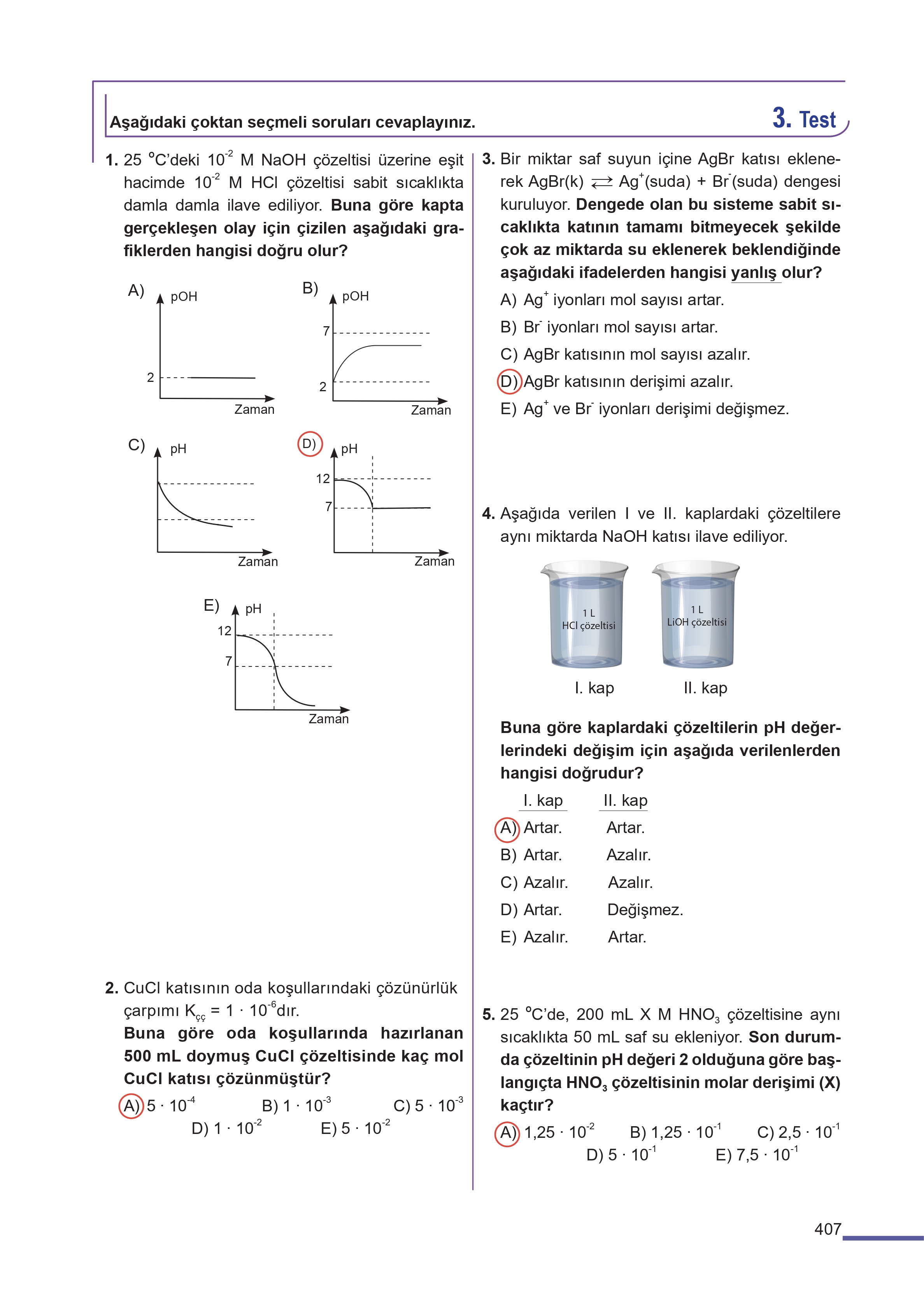 11. Sınıf Meb Yayınları Fen Lisesi Kimya Ders Kitabı Sayfa 407 Cevapları
