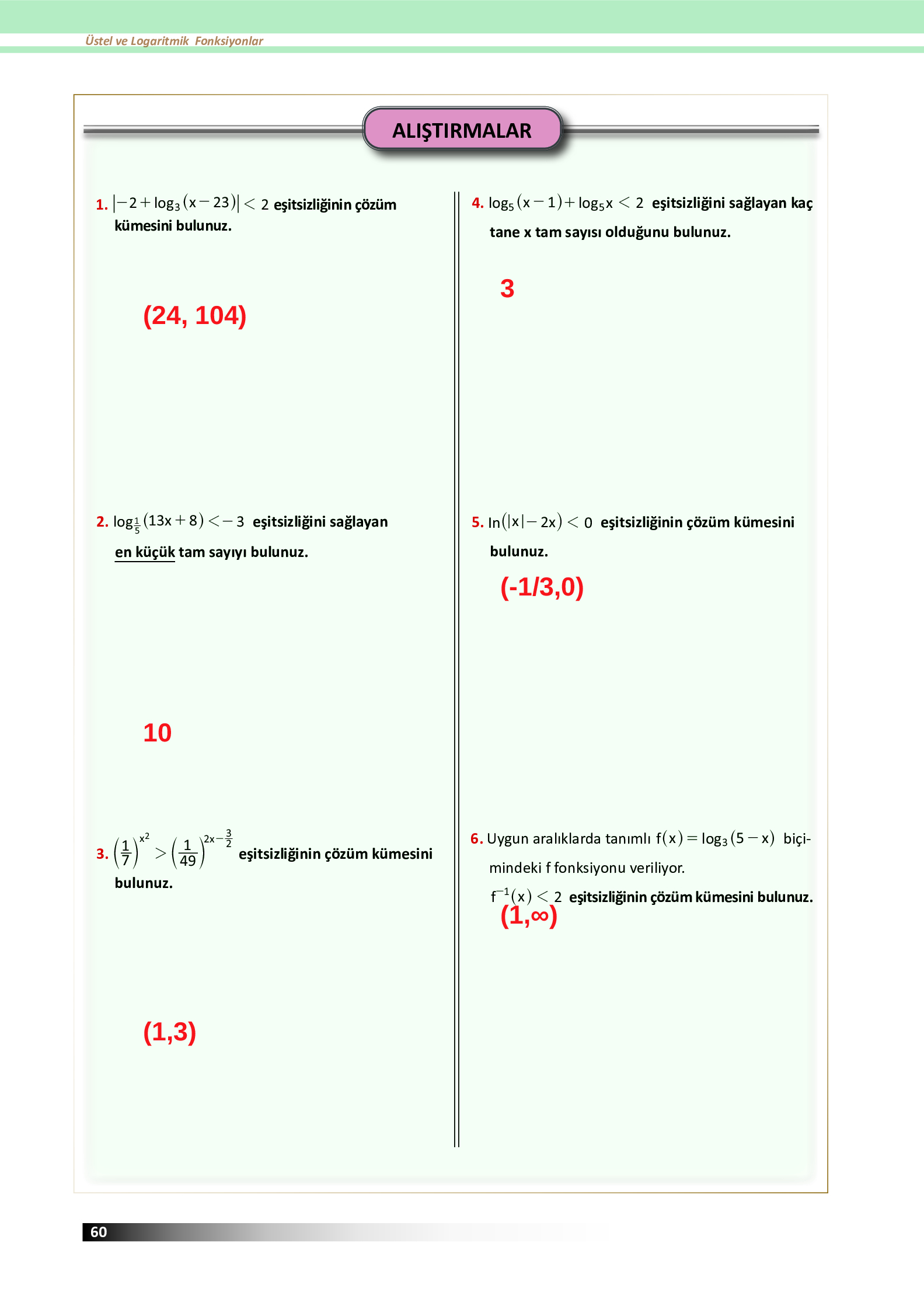 12. Sınıf Meb Yayınları Fen Lisesi Matematik Ders Kitabı Sayfa 60 Cevapları
