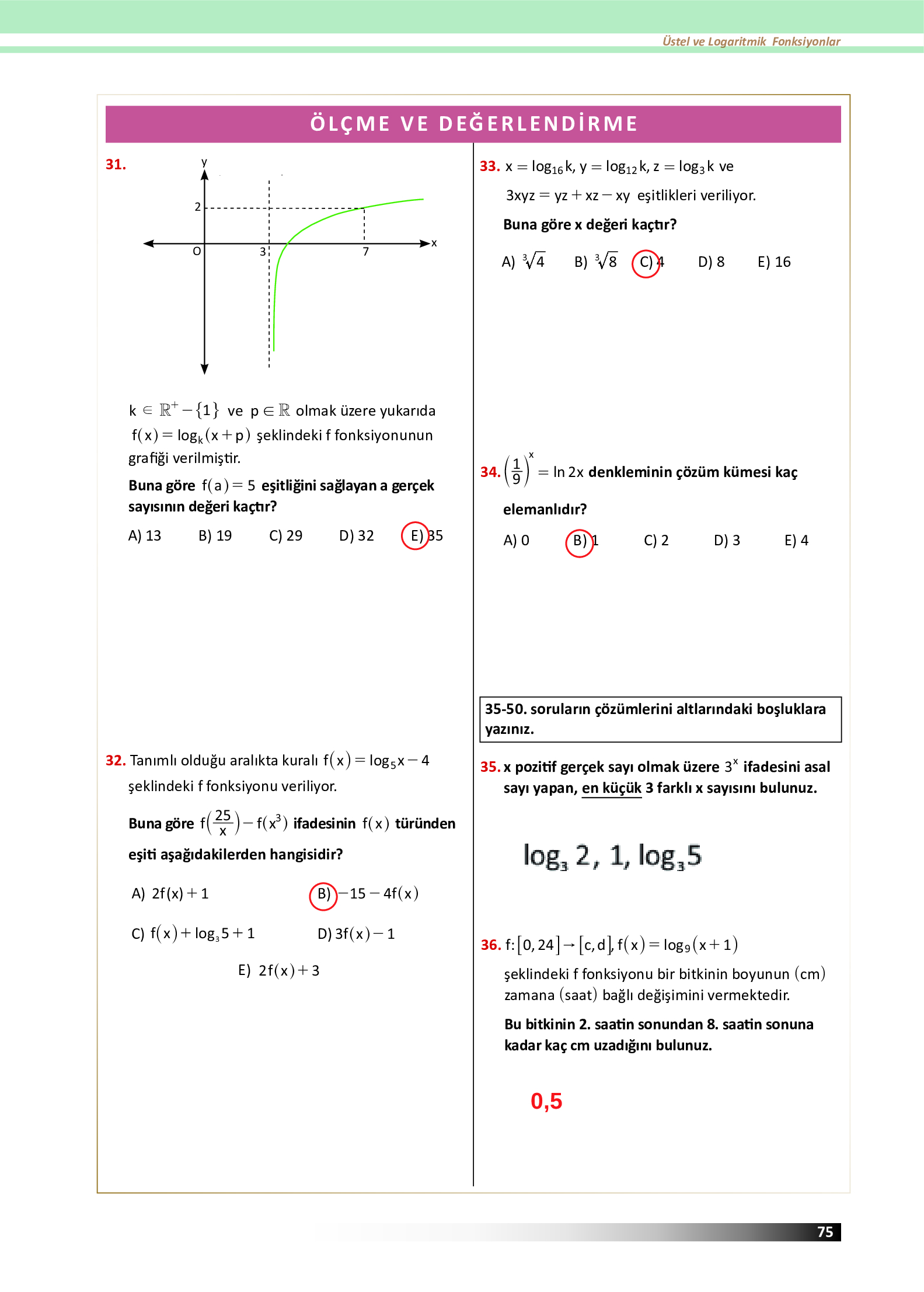12. Sınıf Meb Yayınları Fen Lisesi Matematik Ders Kitabı Sayfa 75 Cevapları 12. Sınıf Meb Yayınları Fen Lisesi Matematik Ders Kitabı Sayfa 75 Cevapları
