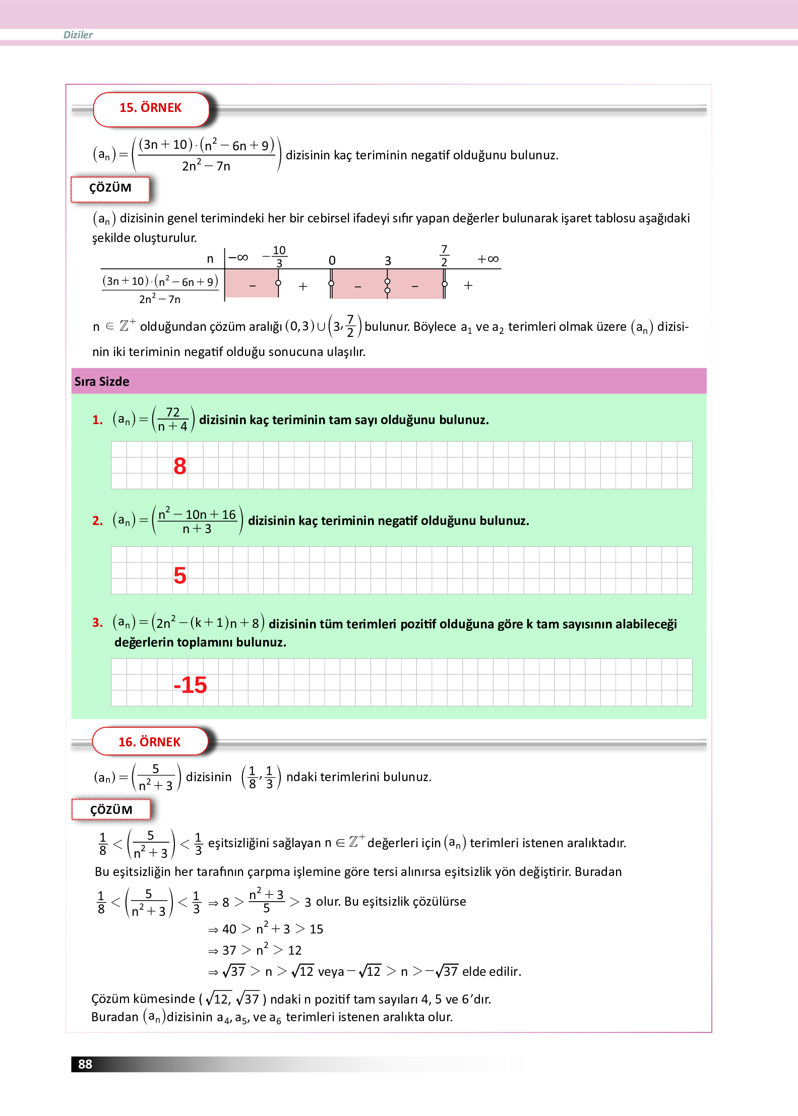 12. Sınıf Meb Yayınları Fen Lisesi Matematik Ders Kitabı Sayfa 88 Cevapları