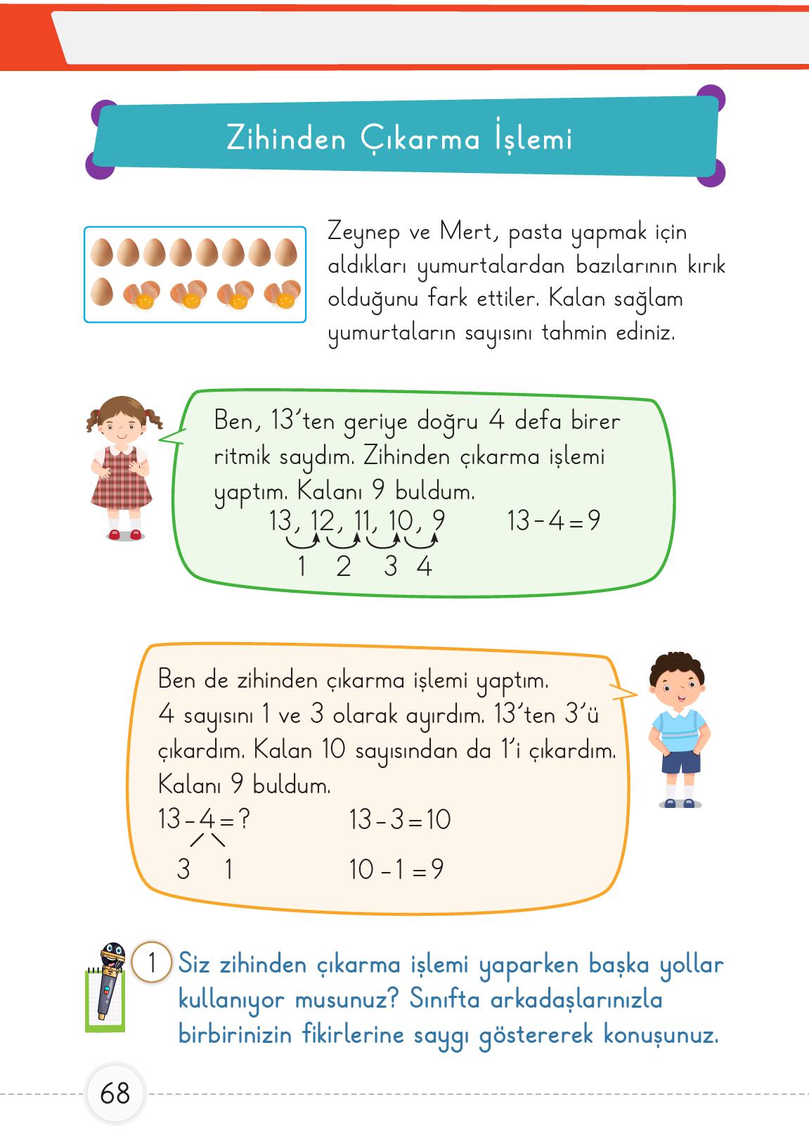 1. Sınıf Meb Yayınları Matematik Ders Kitabı 2. Kitap Sayfa 68 Cevapları