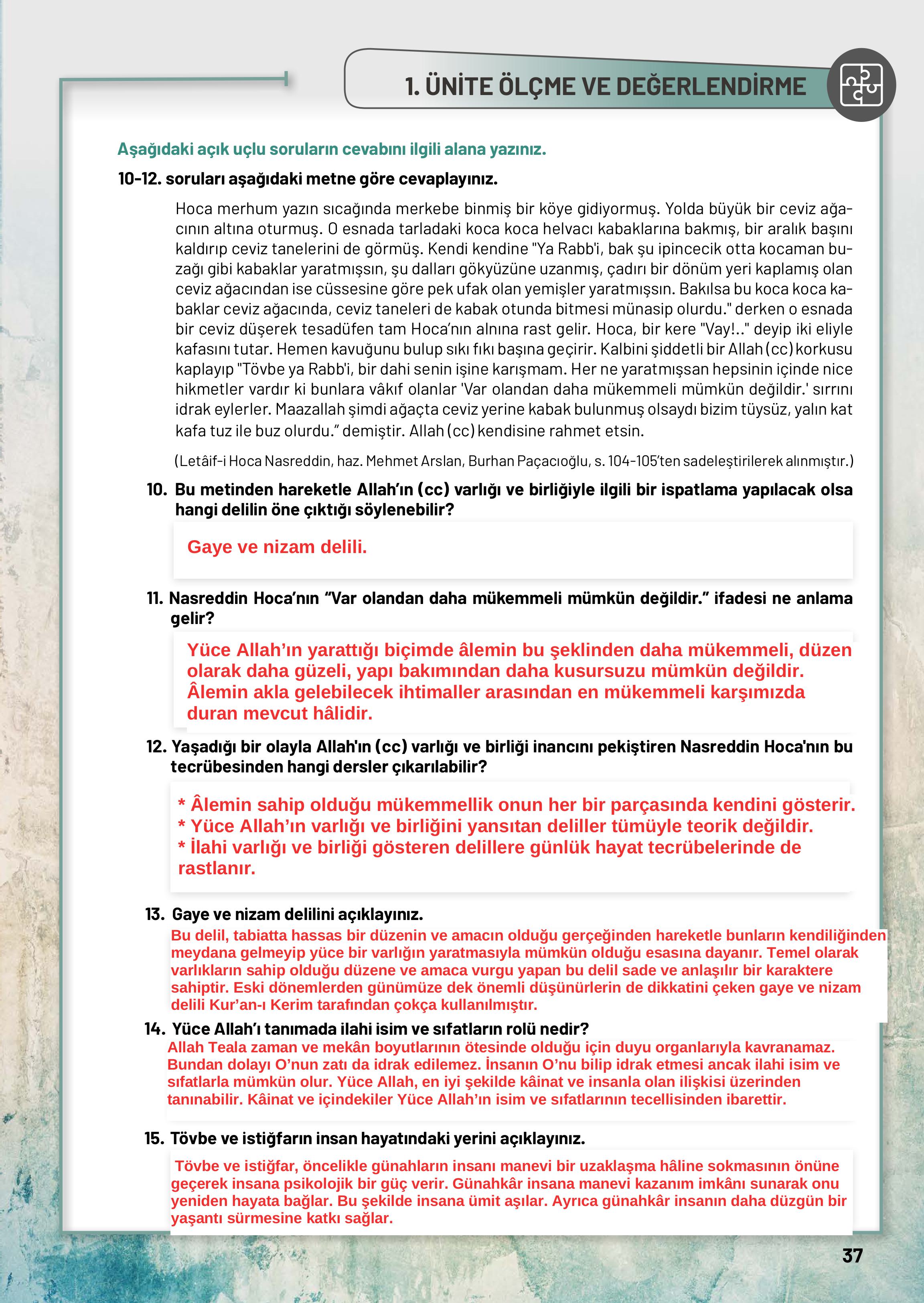 10. Sınıf Meb Yayınları Din Kültürü Ve Ahlak Bilgisi Ders Kitabı Sayfa 37 Cevapları