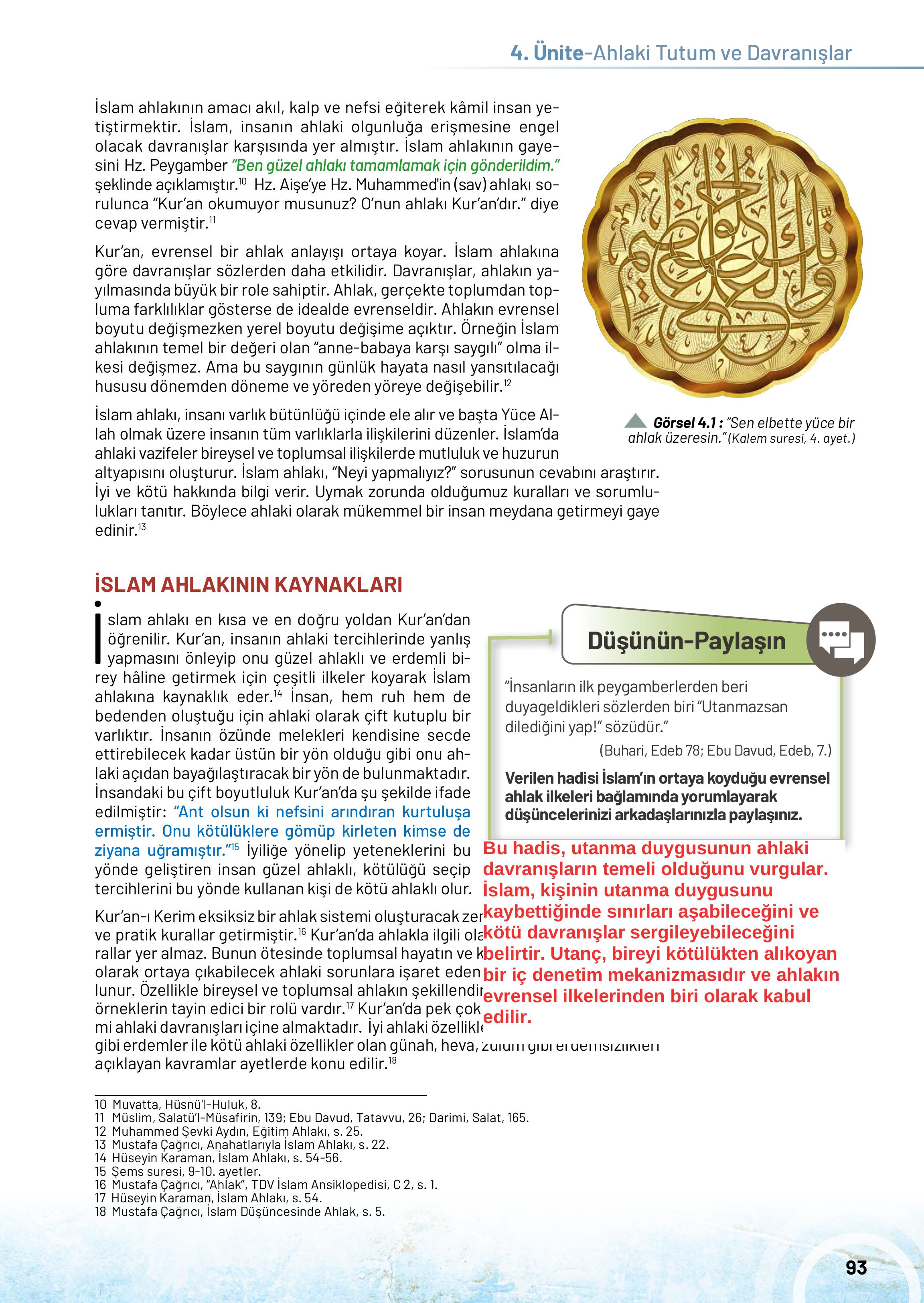 10. Sınıf Meb Yayınları Din Kültürü Ve Ahlak Bilgisi Ders Kitabı Sayfa 93 Cevapları
