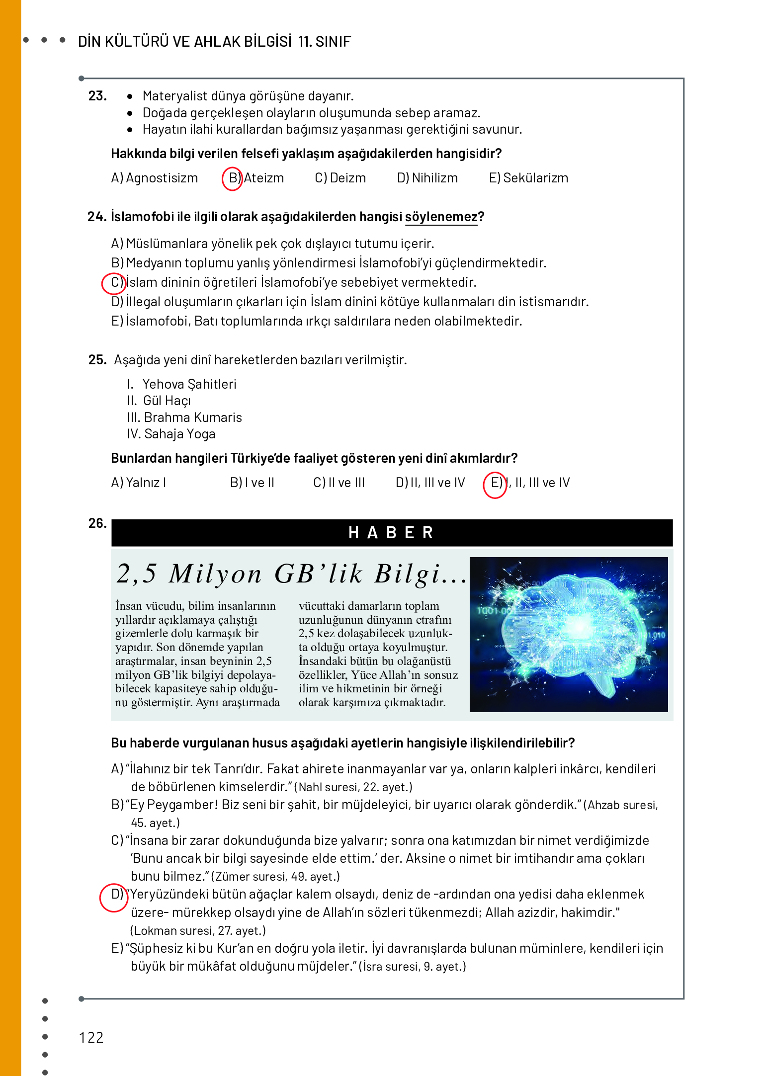 11. Sınıf Meb Yayınları Din Kültürü Ve Ahlak Bilgisi Ders Kitabı Sayfa 122 Cevapları