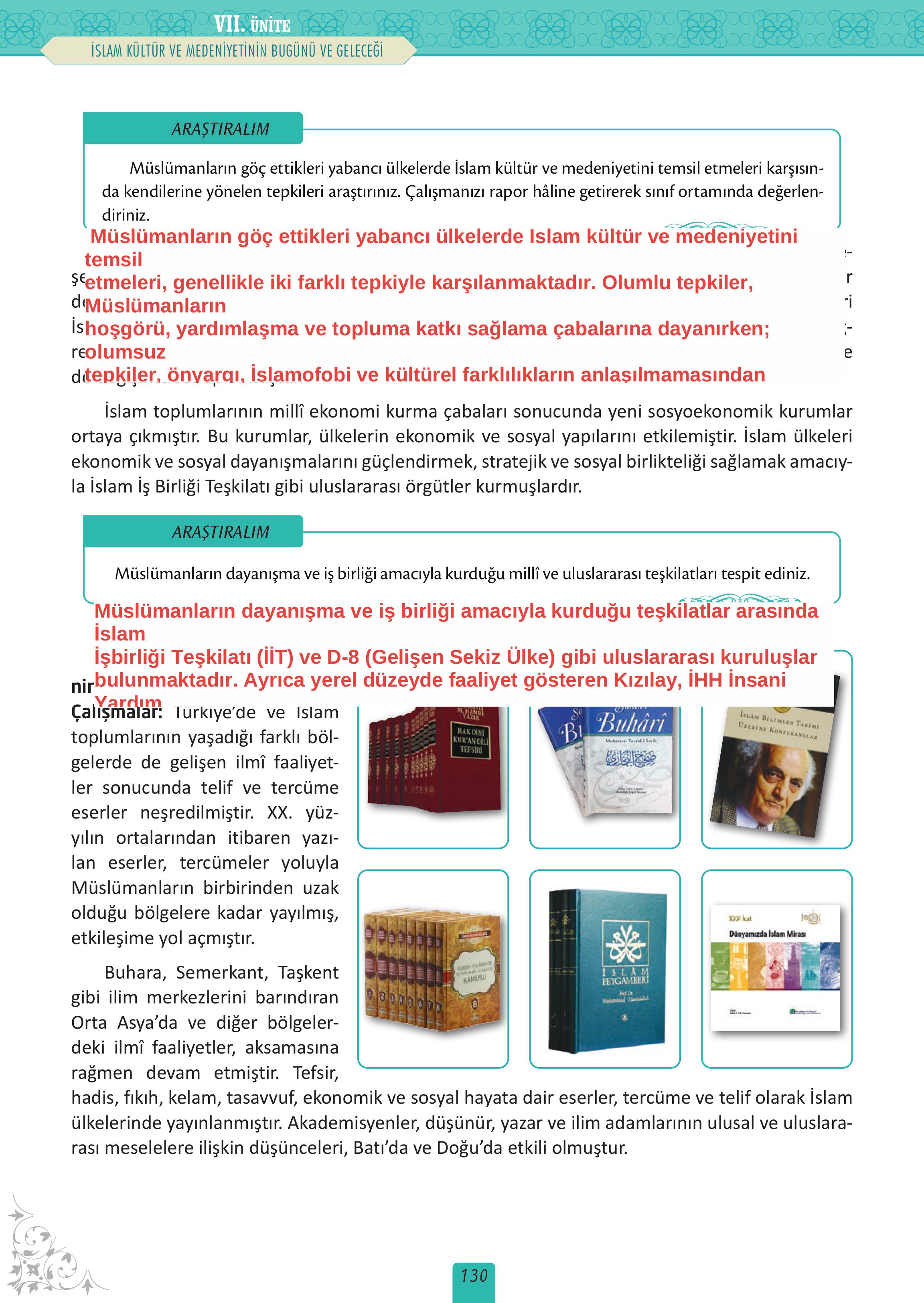 12. Sınıf Meb Yayınları İslam Kültür Ve Medeniyeti Ders Kitabı Sayfa 130 Cevapları