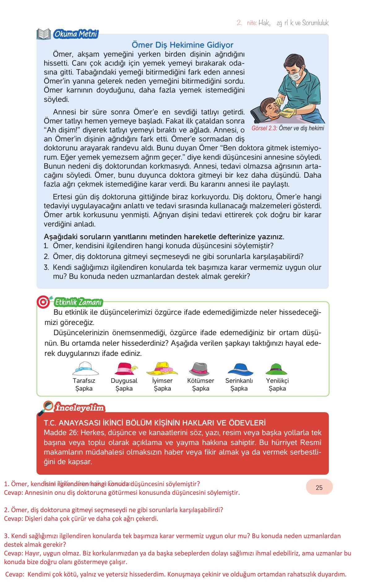 4. Sınıf Hecce Yayıncılık İnsan Hakları Vatandaşlık Ve Demokrasi Ders Kitabı Sayfa 25 Cevapları