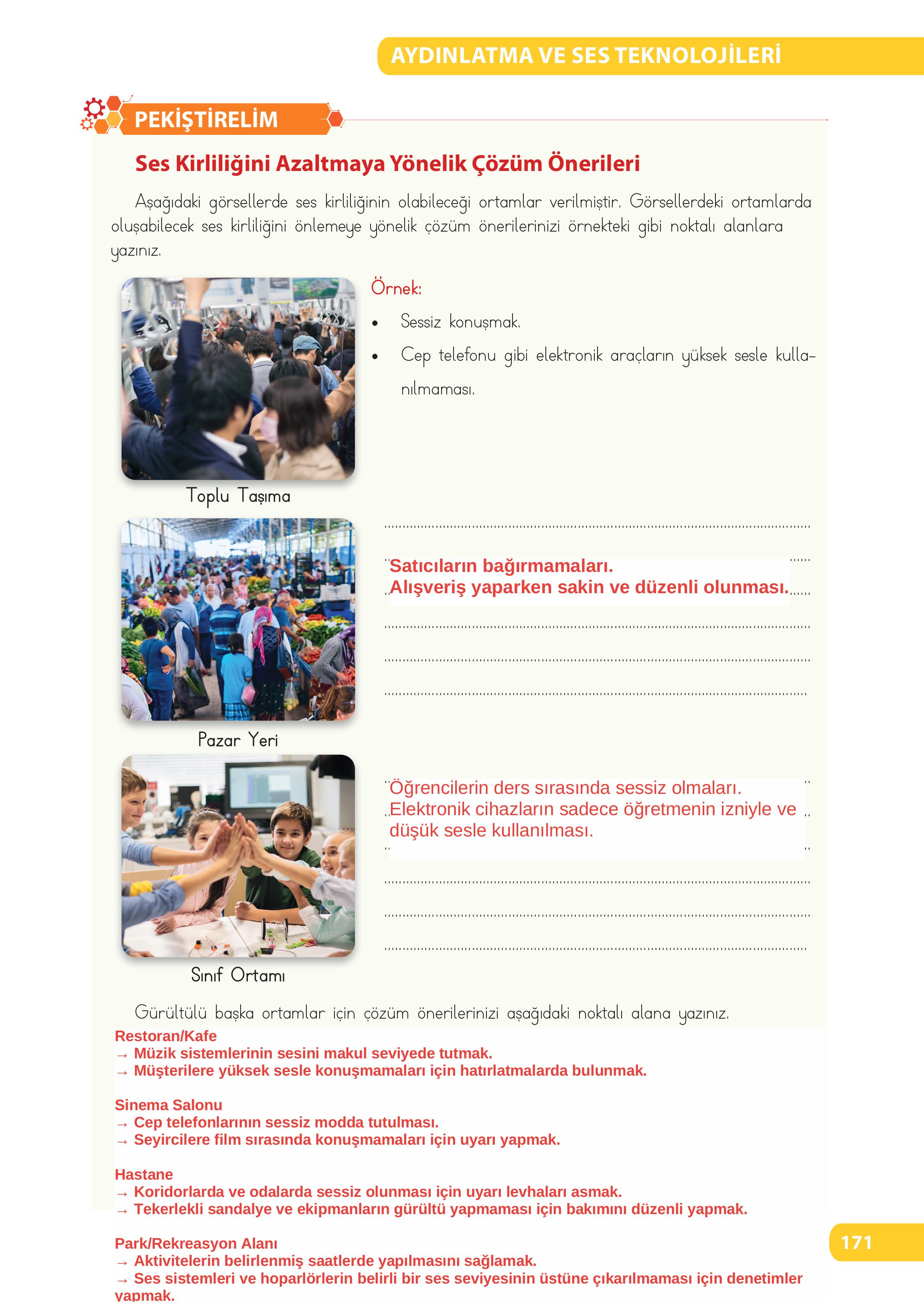 4. Sınıf Meb Yayınları Fen Bilimleri Ders Kitabı Sayfa 171 Cevapları