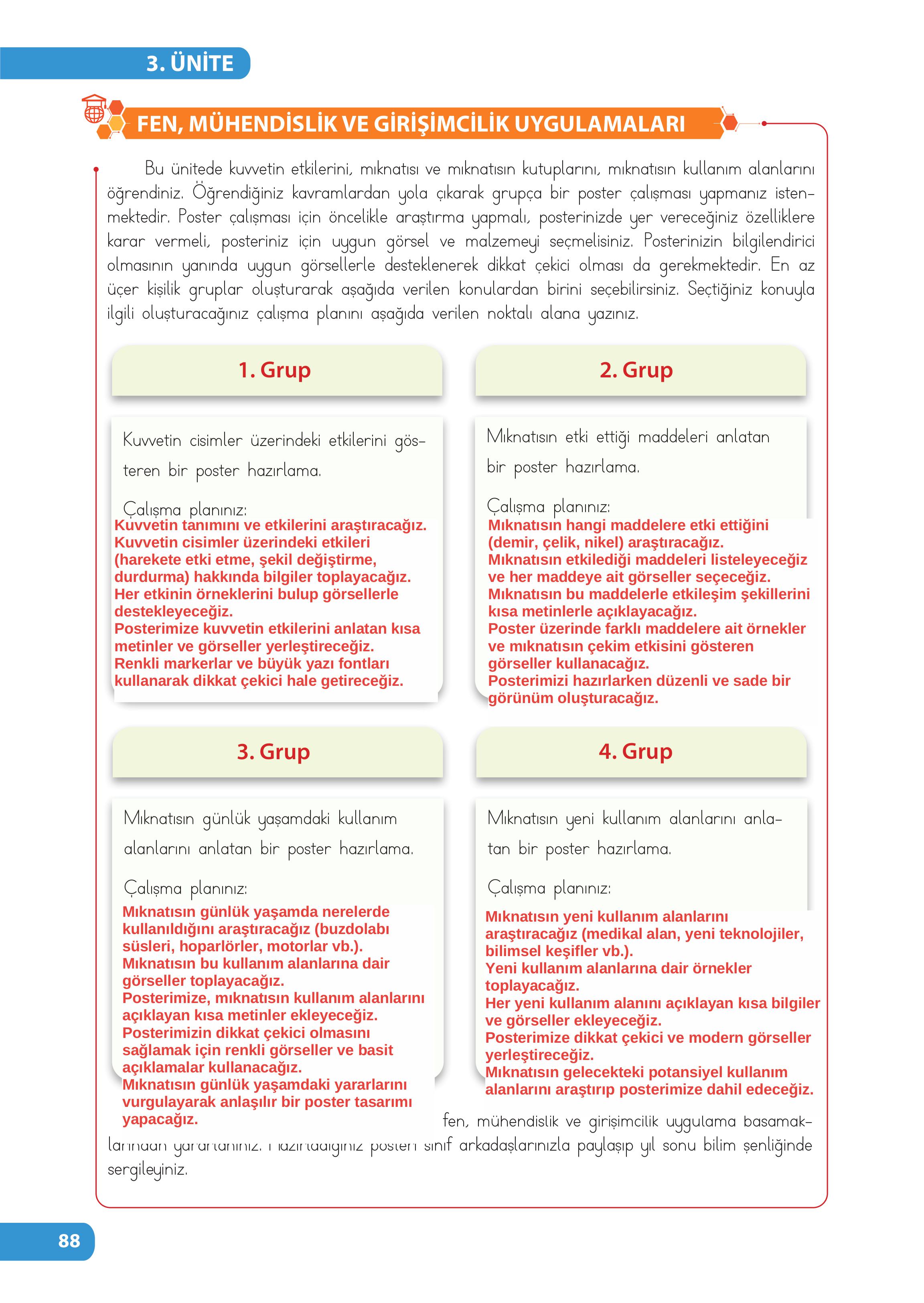 4. Sınıf Meb Yayınları Fen Bilimleri Ders Kitabı Sayfa 88 Cevapları