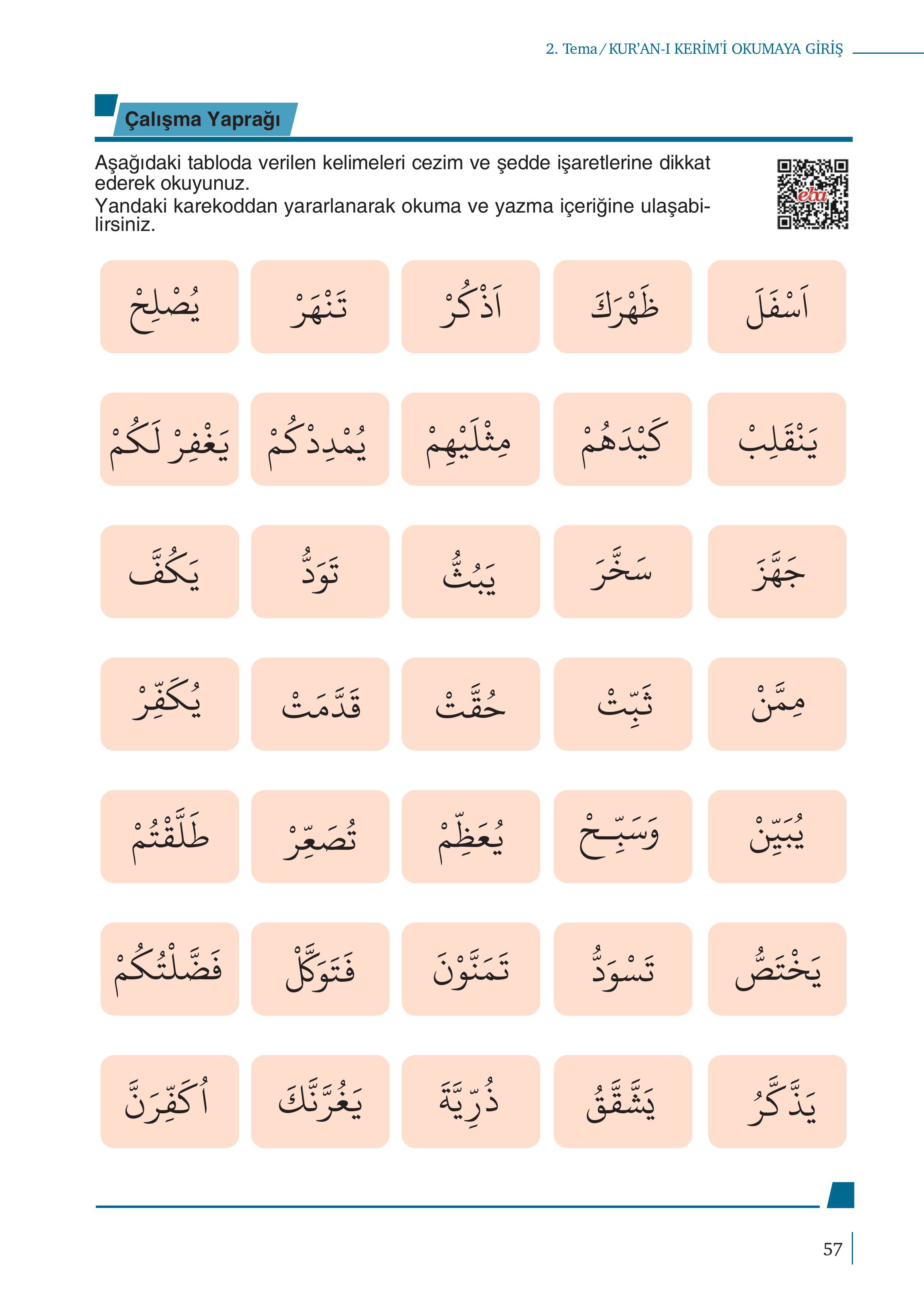 5. Sınıf Meb Yayınları Kuran-ı Kerim Ders Kitabı Sayfa 57 Cevapları