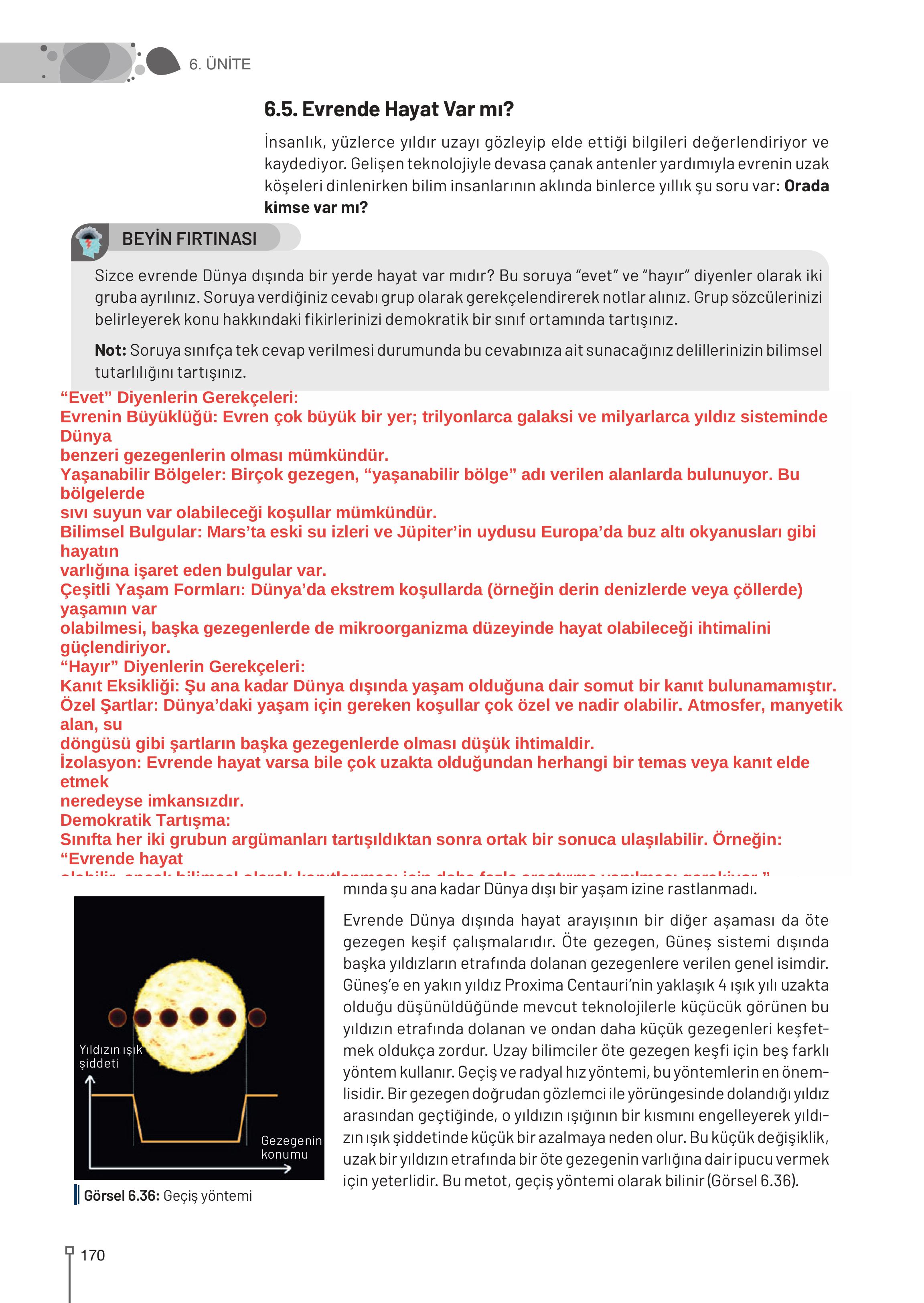 9-10-11-12. Sınıf Meb Yayınları Astronomi Ve Uzay Bilimleri Ders Kitabı Sayfa 170 Cevapları