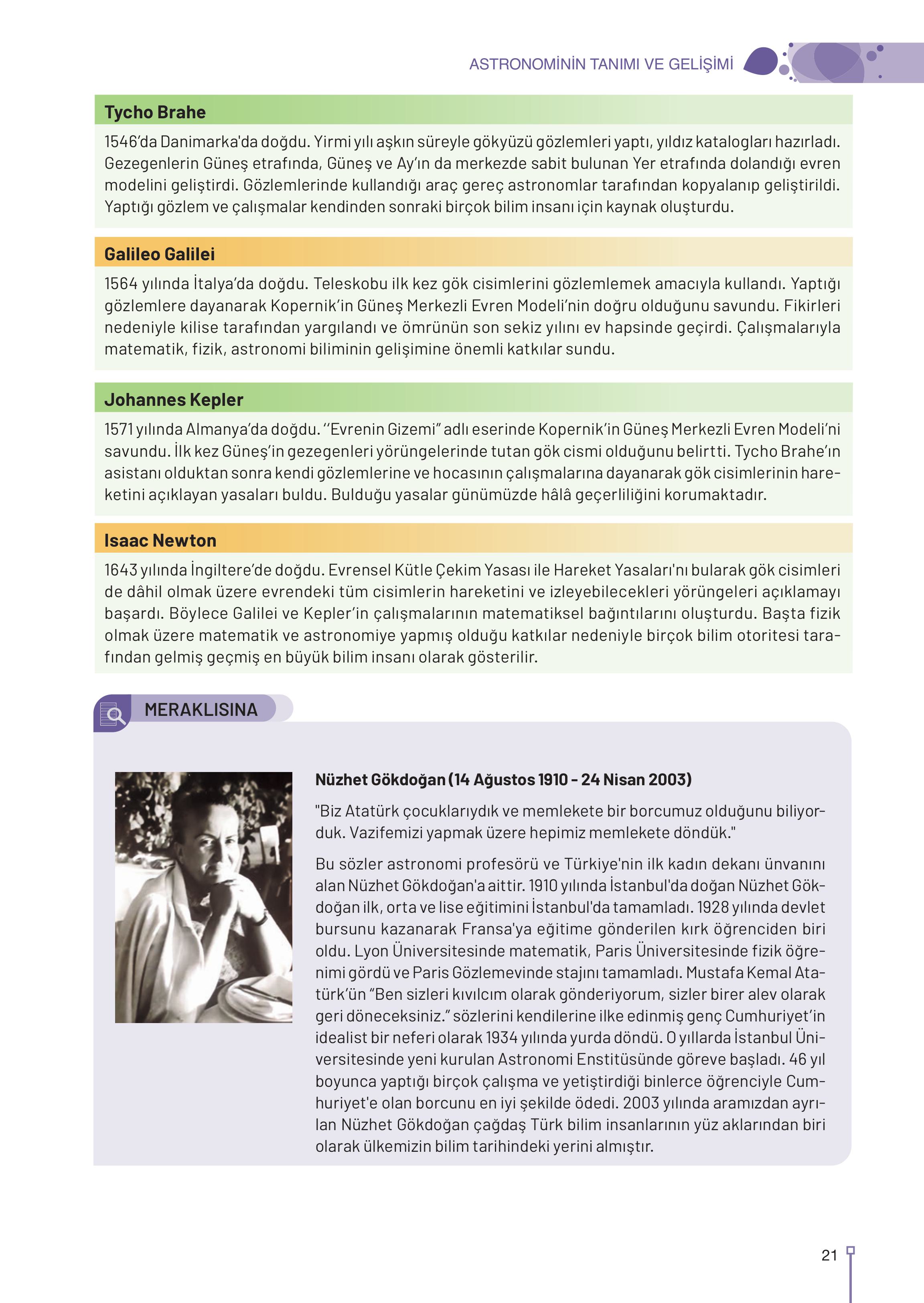 9-10-11-12. Sınıf Meb Yayınları Astronomi Ve Uzay Bilimleri Ders Kitabı Sayfa 21 Cevapları