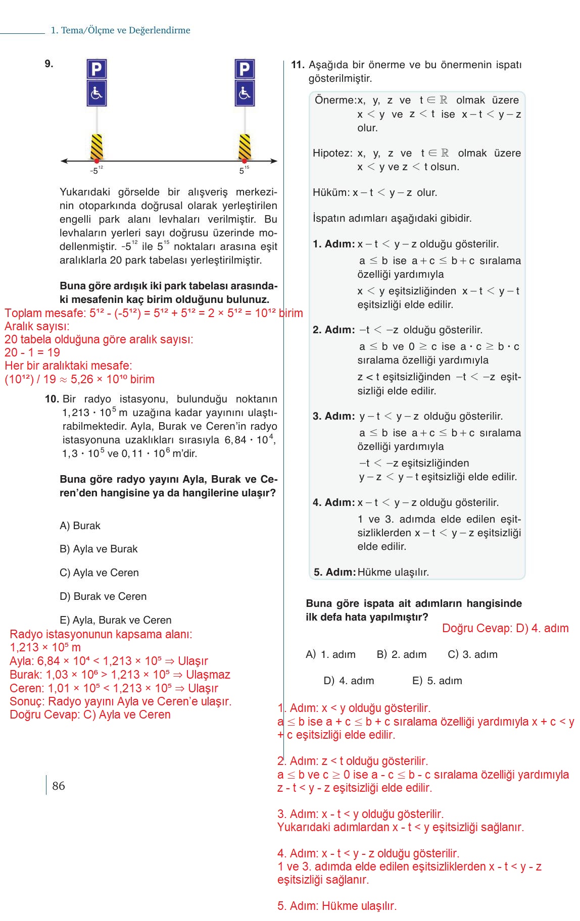 9. Sınıf Meb Yayınları Matematik Ders Kitabı 1. Kitap Sayfa 86 Cevapları
