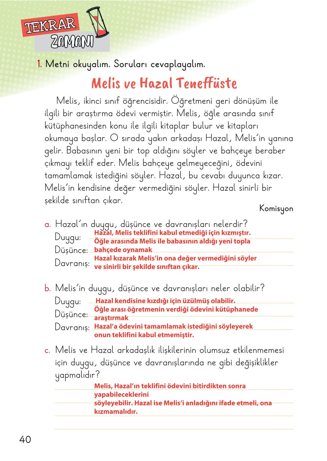 2. Sınıf Hayat Bilgisi 1. Kitap Meb Yayınları Ders Kitabı Sayfa 41 Cevapları