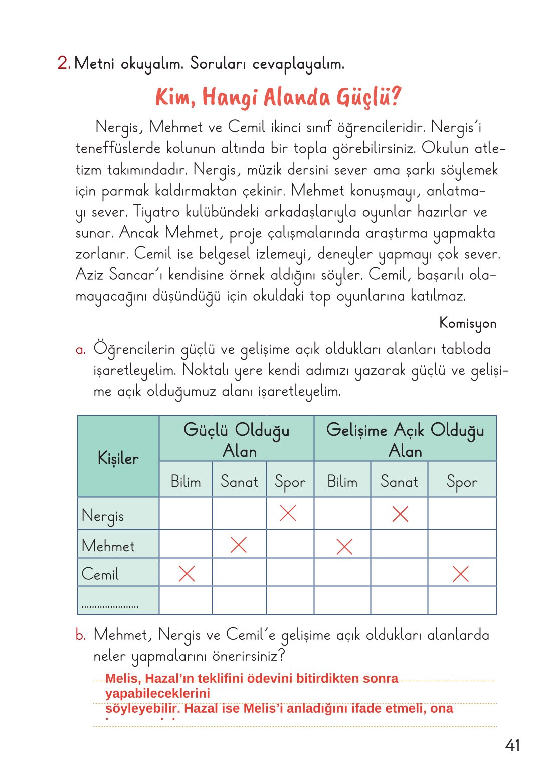 2. Sınıf Hayat Bilgisi 1. Kitap Meb Yayınları Ders Kitabı Sayfa 42 Cevapları