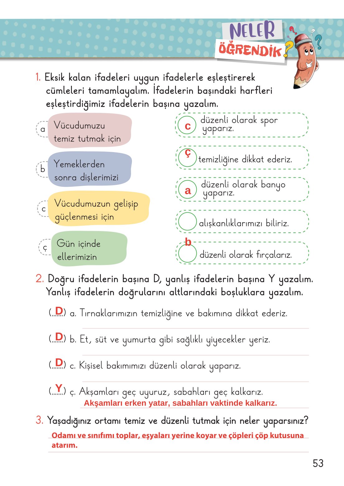 2. Sınıf Hayat Bilgisi 1. Kitap Meb Yayınları Ders Kitabı Sayfa 54 Cevapları