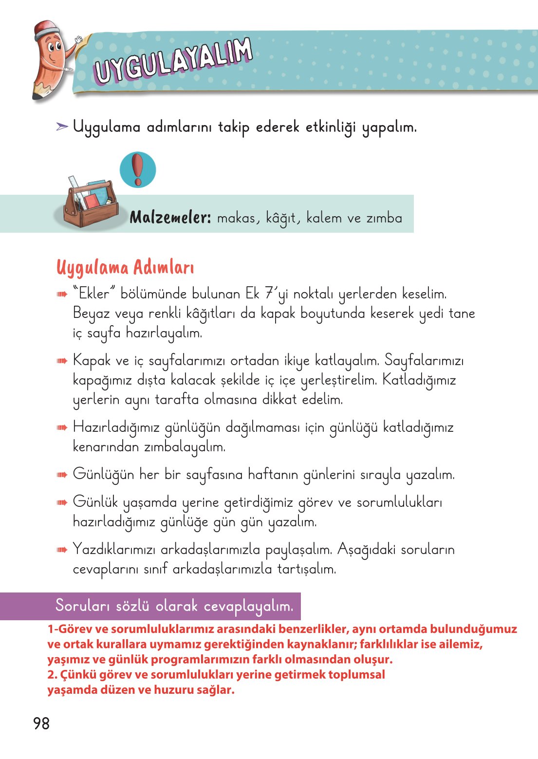 2. Sınıf Hayat Bilgisi 1. Kitap Meb Yayınları Ders Kitabı Sayfa 99 Cevapları