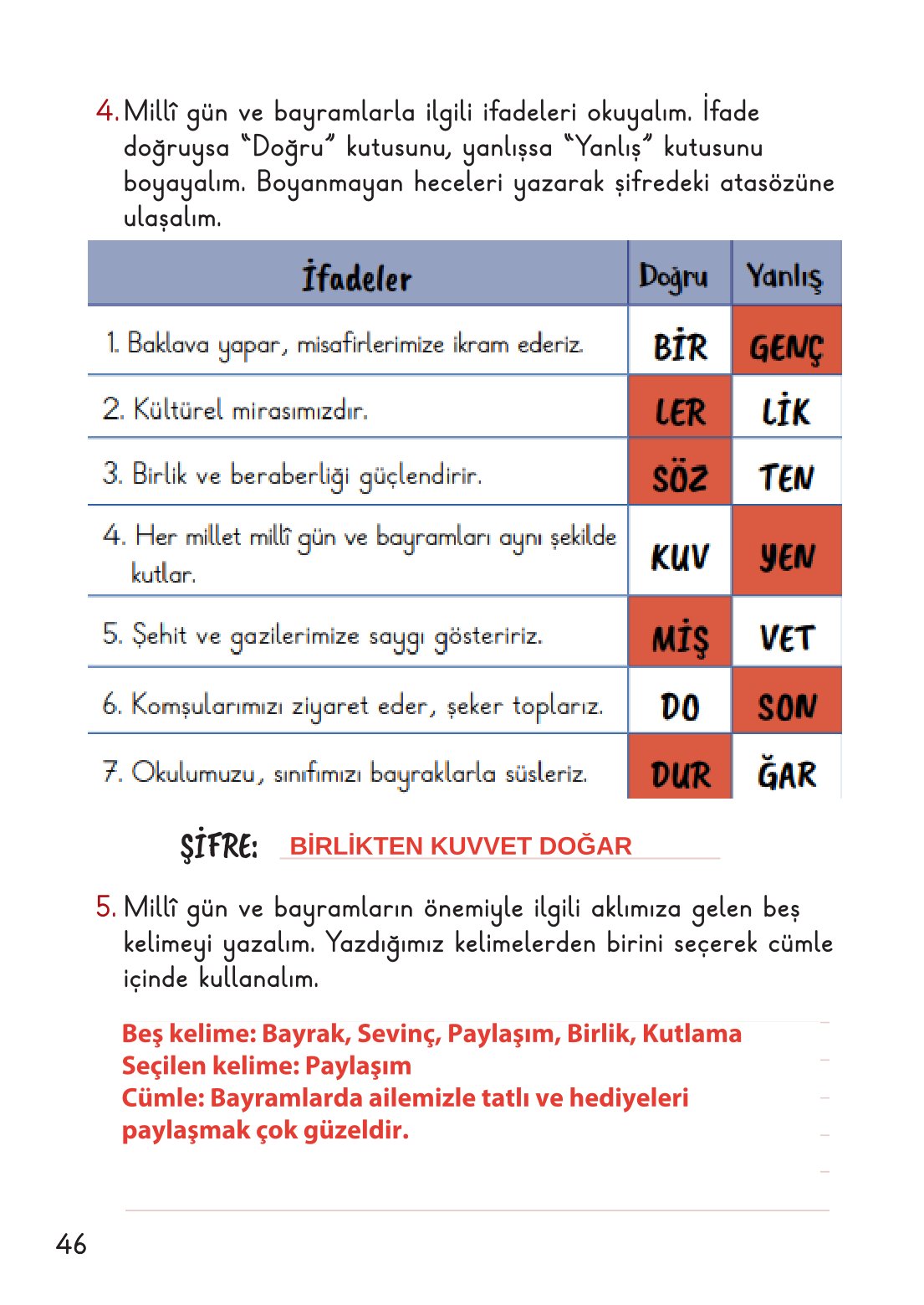 2. Sınıf Hayat Bilgisi 2. Kitap Meb Yayınları Ders Kitabı Sayfa 47 Cevapları