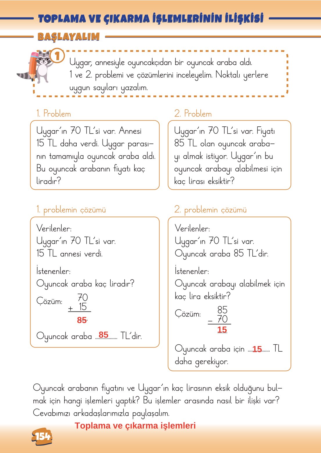 2. Sınıf Matematik 1. Kitap Meb Yayınları Ders Kitabı Sayfa 154 Cevapları