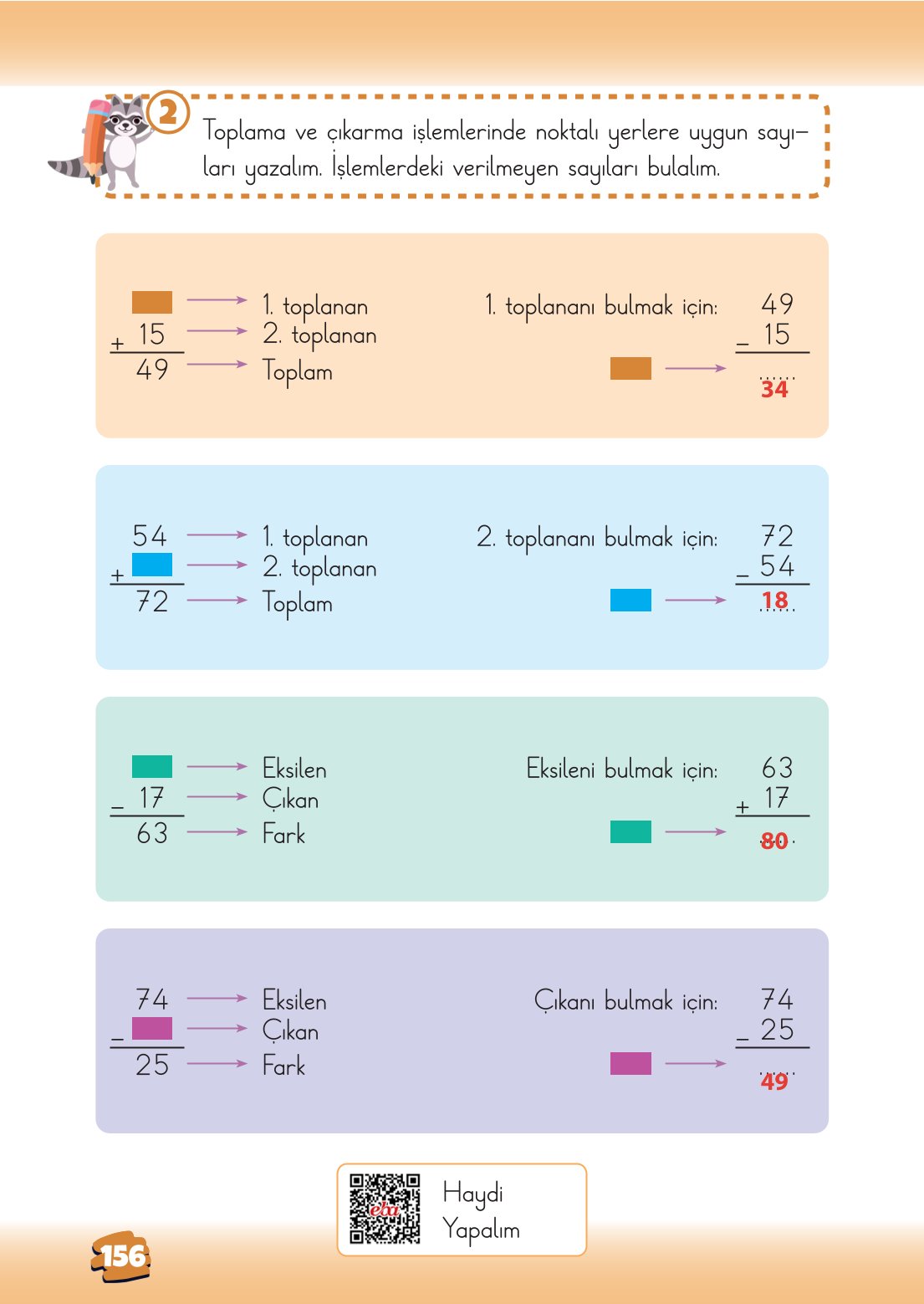 2. Sınıf Matematik 1. Kitap Meb Yayınları Ders Kitabı Sayfa 156 Cevapları