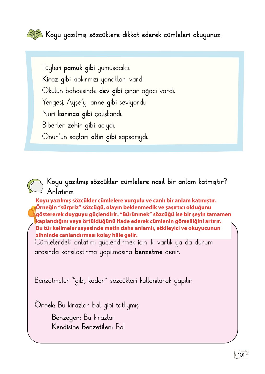 2. Sınıf Türkçe 1. Kitap Meb Yayınları Ders Kitabı Sayfa 101 Cevapları