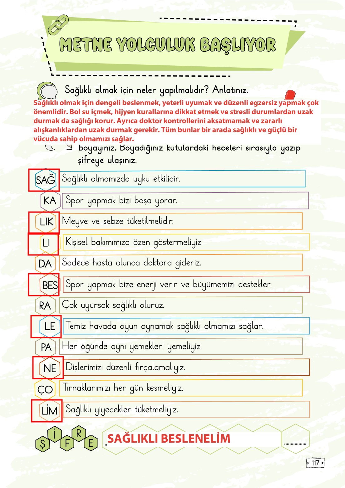 2. Sınıf Türkçe 1. Kitap Meb Yayınları Ders Kitabı Sayfa 117 Cevapları
