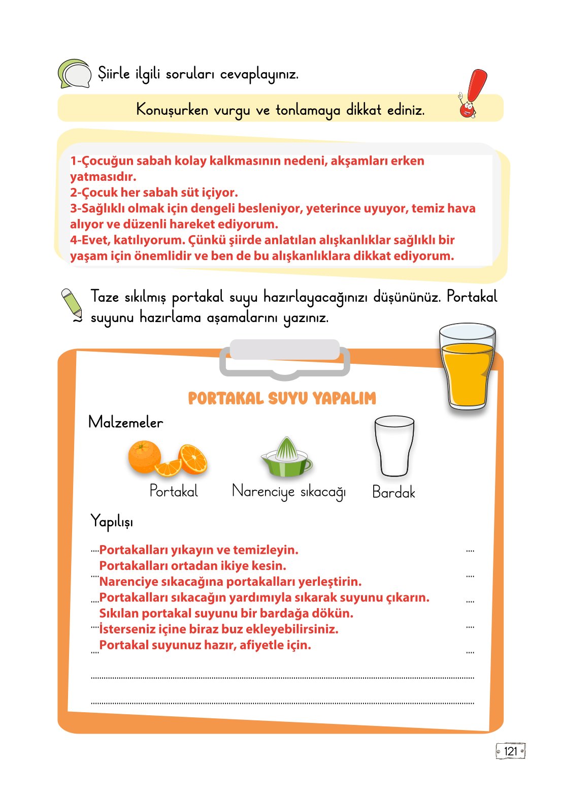 2. Sınıf Türkçe 1. Kitap Meb Yayınları Ders Kitabı Sayfa 121 Cevapları