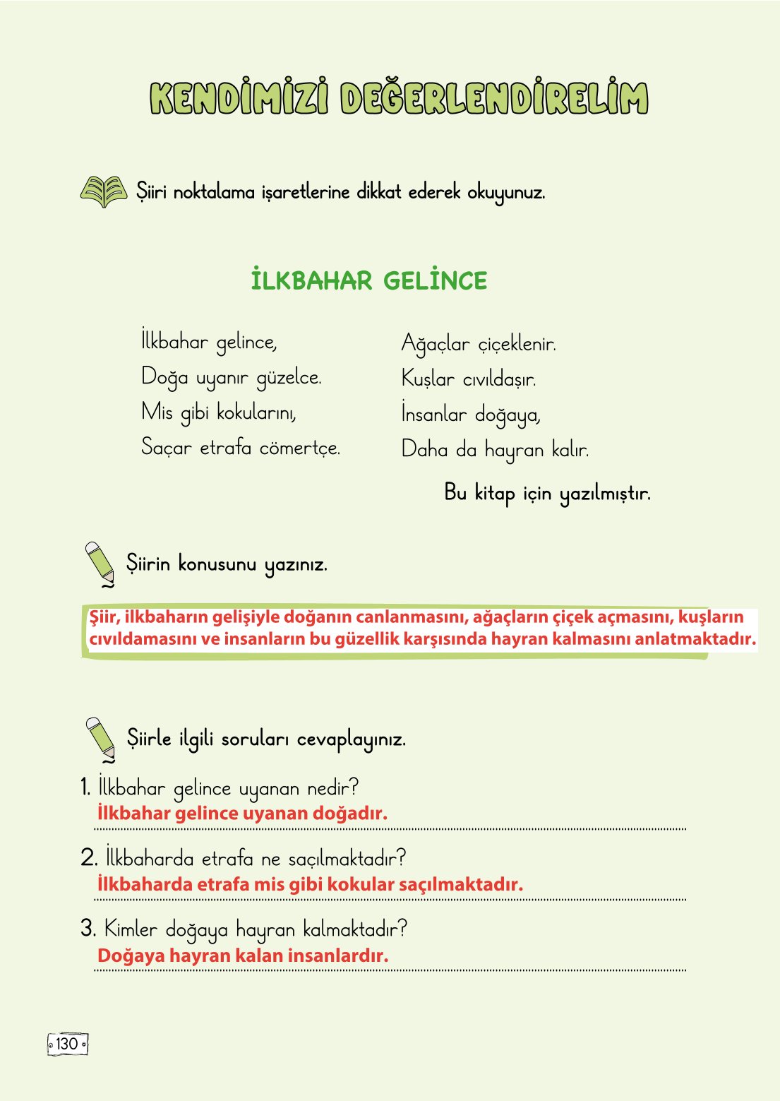 2. Sınıf Türkçe 1. Kitap Meb Yayınları Ders Kitabı Sayfa 130 Cevapları