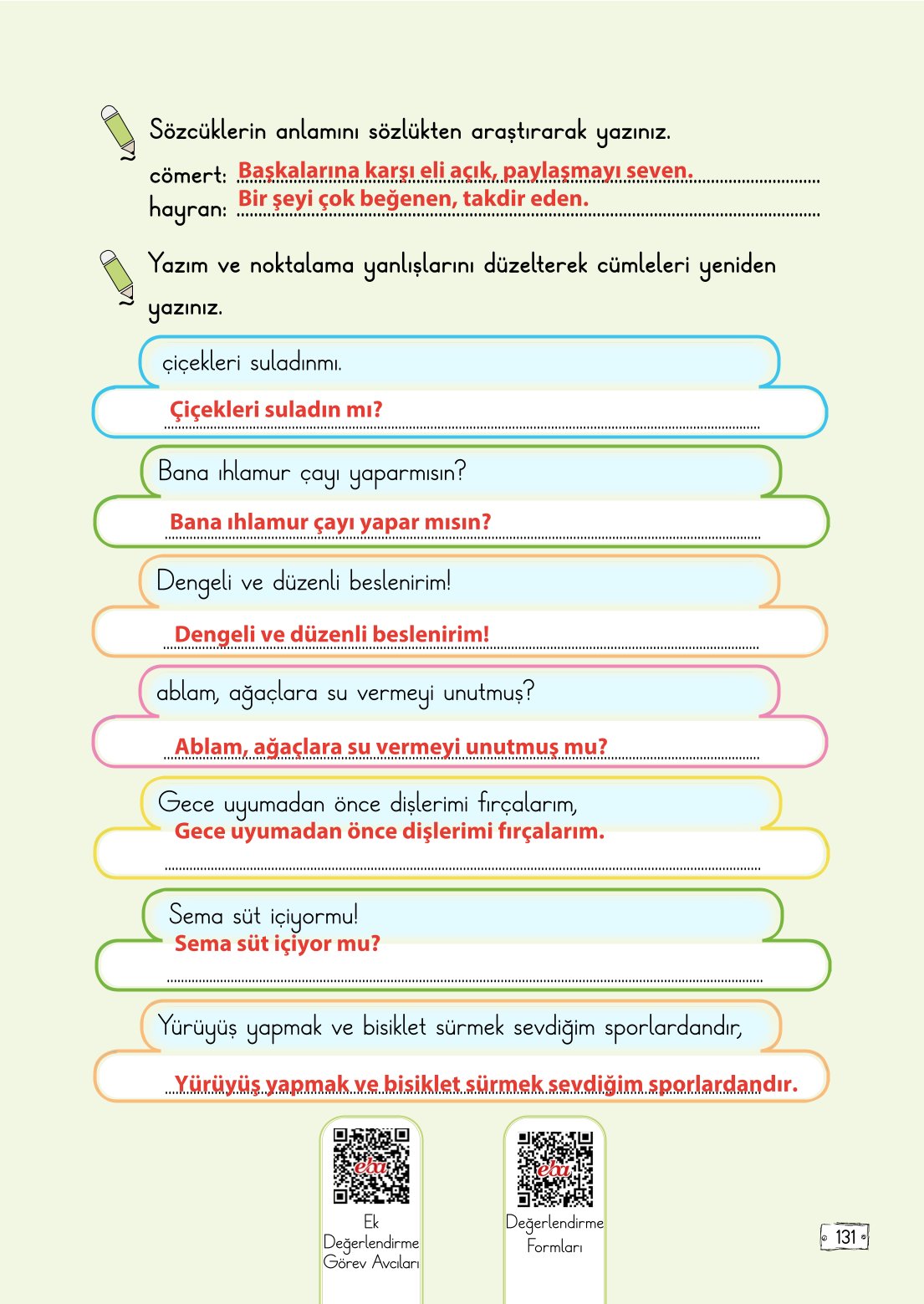 2. Sınıf Türkçe 1. Kitap Meb Yayınları Ders Kitabı Sayfa 131 Cevapları