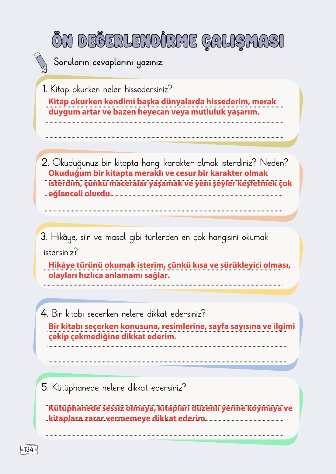 2. Sınıf Türkçe 1. Kitap Meb Yayınları Ders Kitabı Sayfa 134 Cevapları