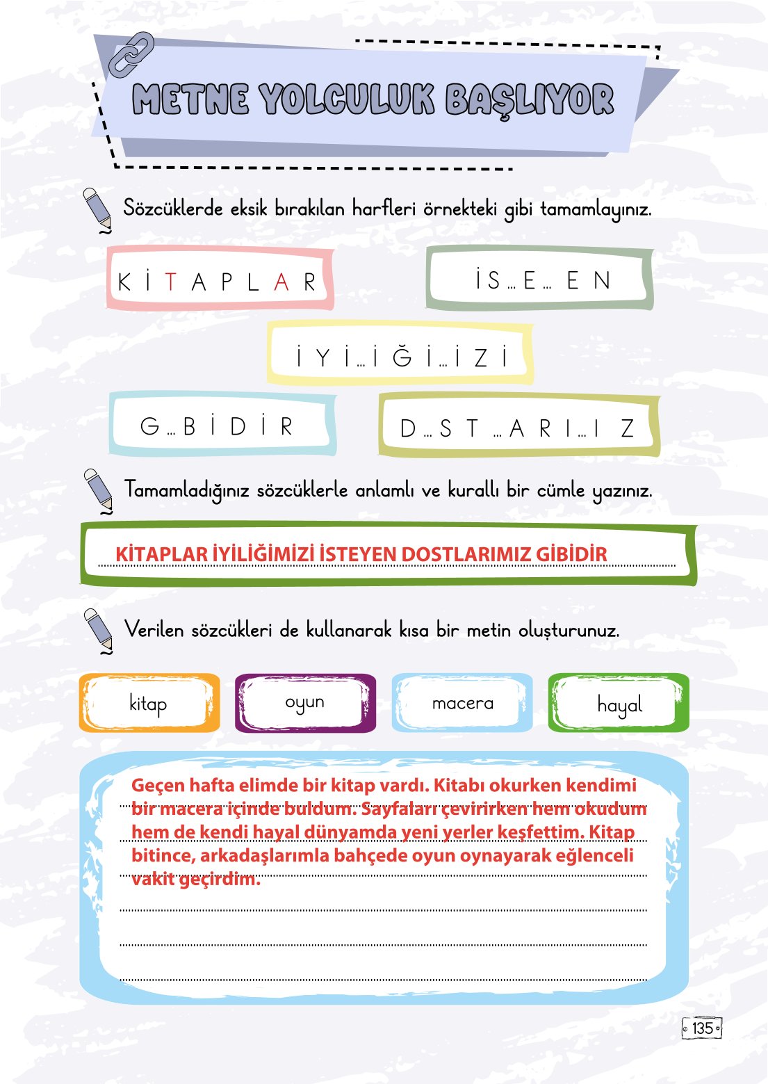 2. Sınıf Türkçe 1. Kitap Meb Yayınları Ders Kitabı Sayfa 135 Cevapları