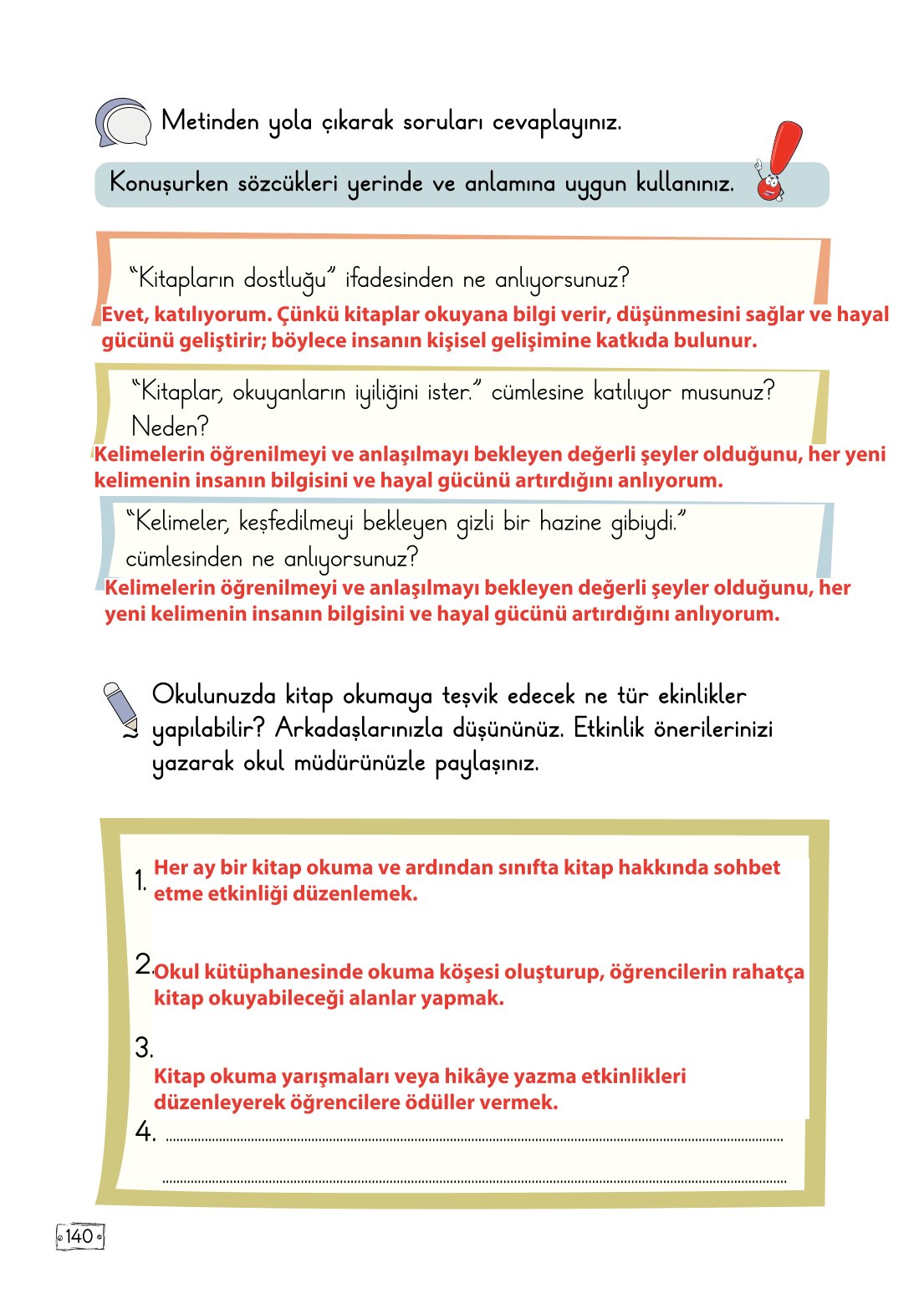 2. Sınıf Türkçe 1. Kitap Meb Yayınları Ders Kitabı Sayfa 140 Cevapları