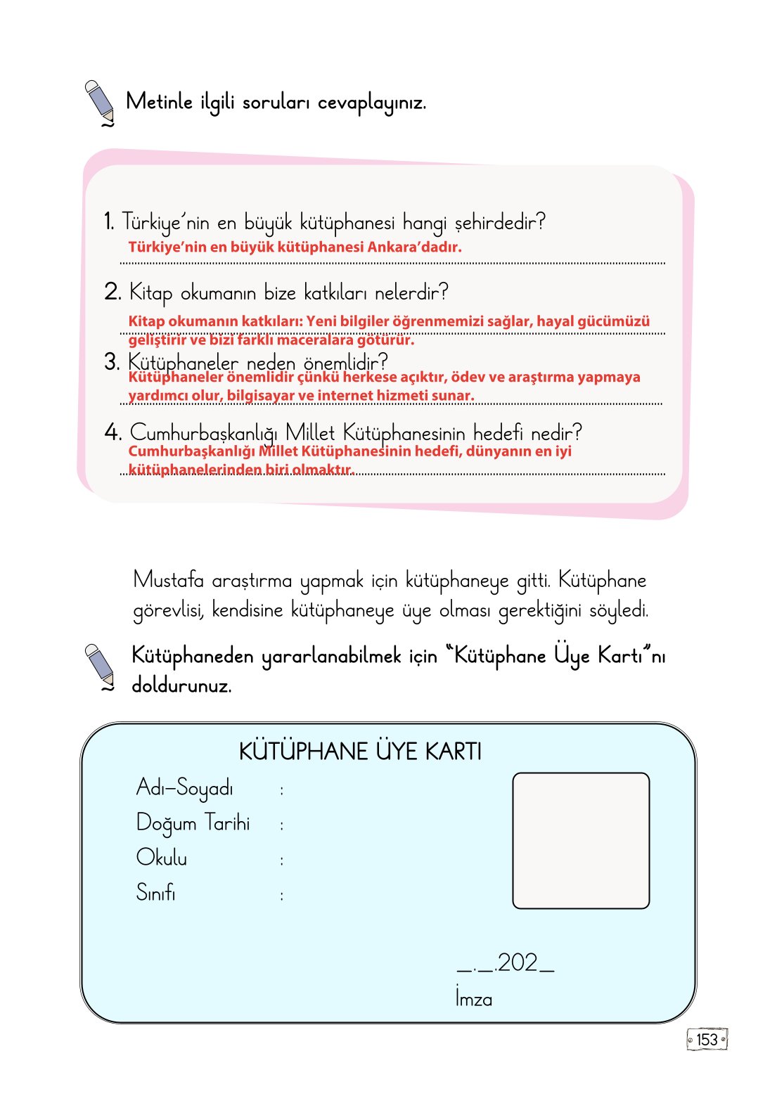 2. Sınıf Türkçe 1. Kitap Meb Yayınları Ders Kitabı Sayfa 153 Cevapları