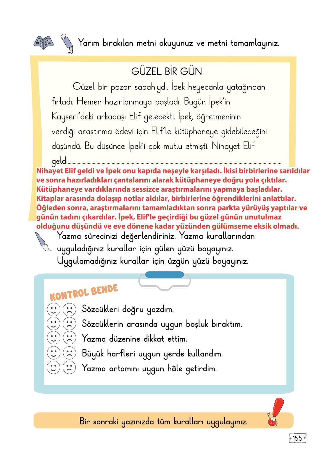 2. Sınıf Türkçe 1. Kitap Meb Yayınları Ders Kitabı Sayfa 155 Cevapları