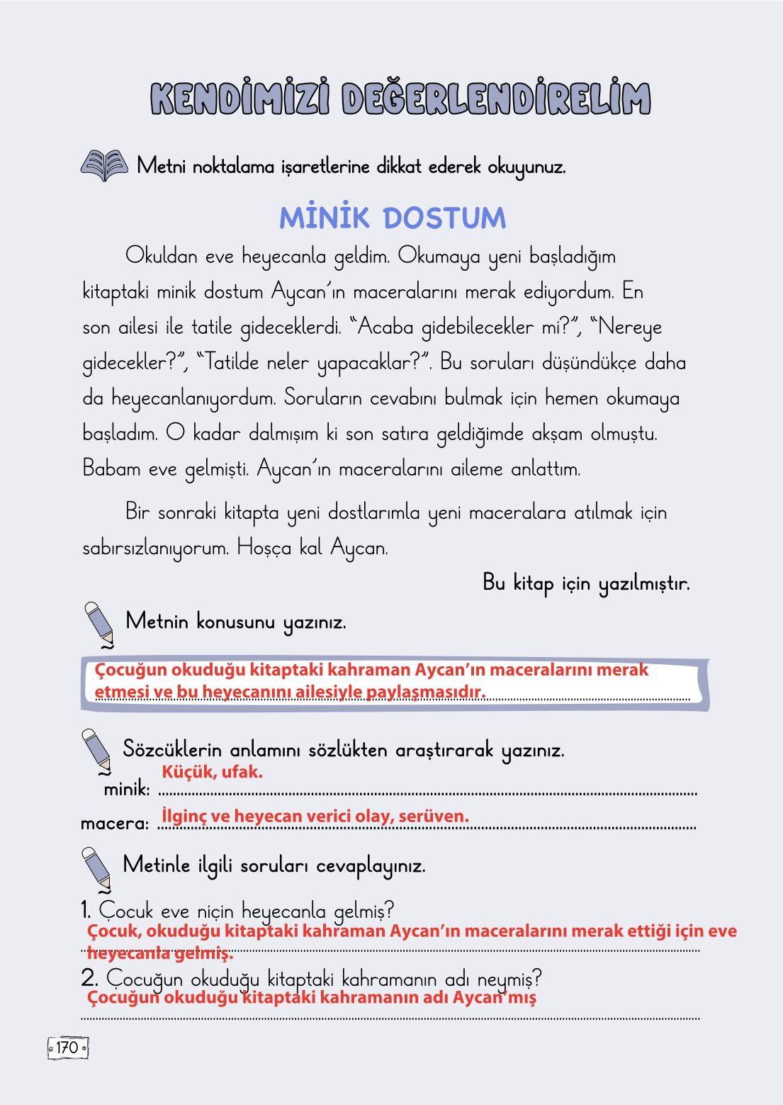 2. Sınıf Türkçe 1. Kitap Meb Yayınları Ders Kitabı Sayfa 170 Cevapları