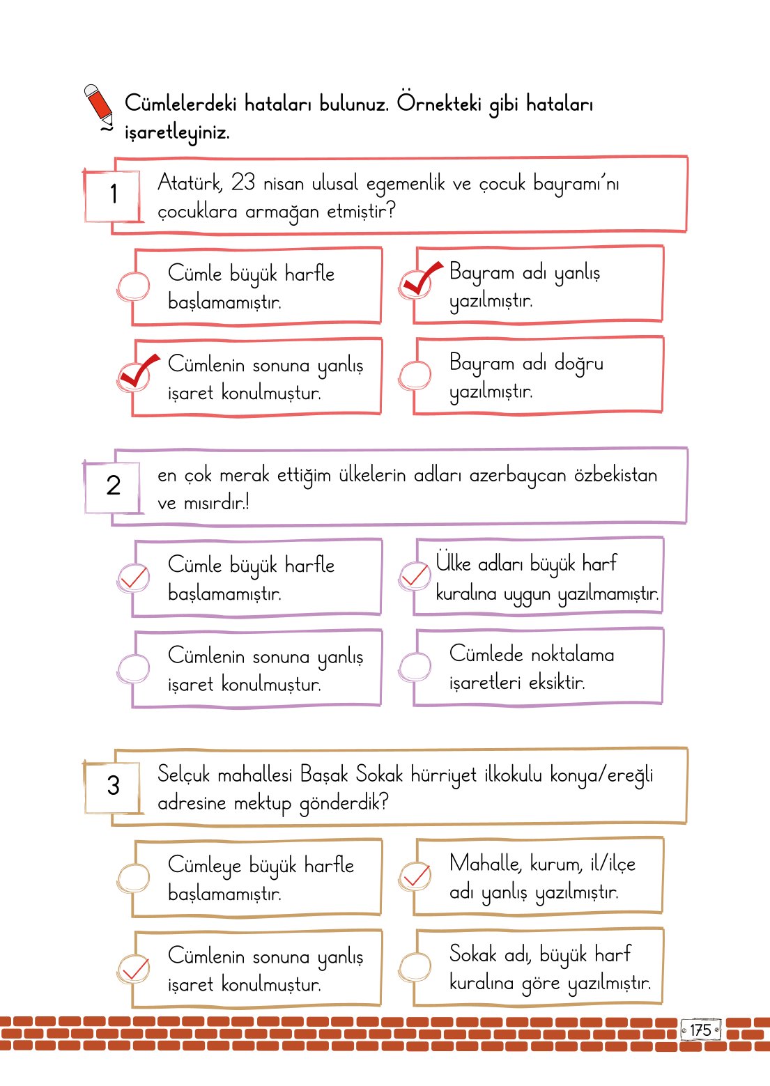 2. Sınıf Türkçe 1. Kitap Meb Yayınları Ders Kitabı Sayfa 175 Cevapları