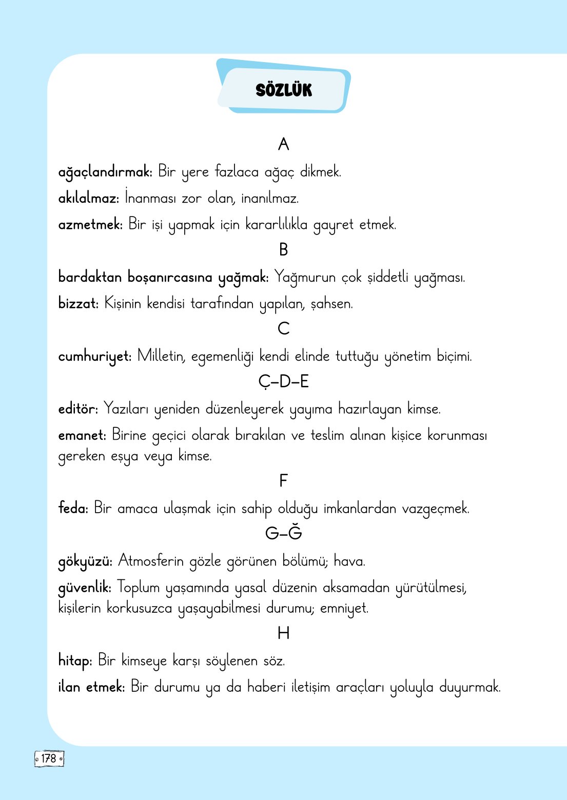 2. Sınıf Türkçe 1. Kitap Meb Yayınları Ders Kitabı Sayfa 178 Cevapları