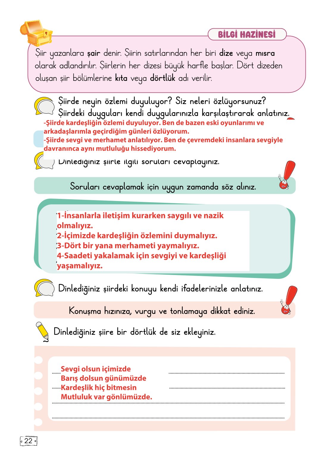 2. Sınıf Türkçe 1. Kitap Meb Yayınları Ders Kitabı Sayfa 22 Cevapları