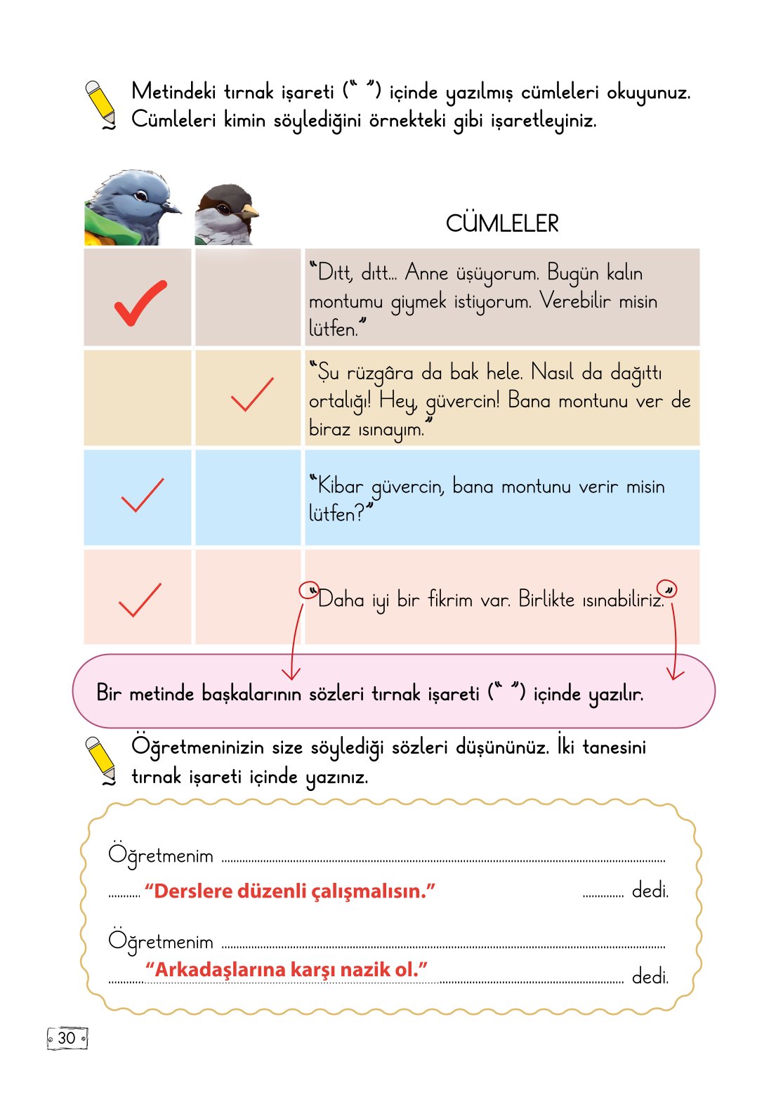 2. Sınıf Türkçe 1. Kitap Meb Yayınları Ders Kitabı Sayfa 30 Cevapları