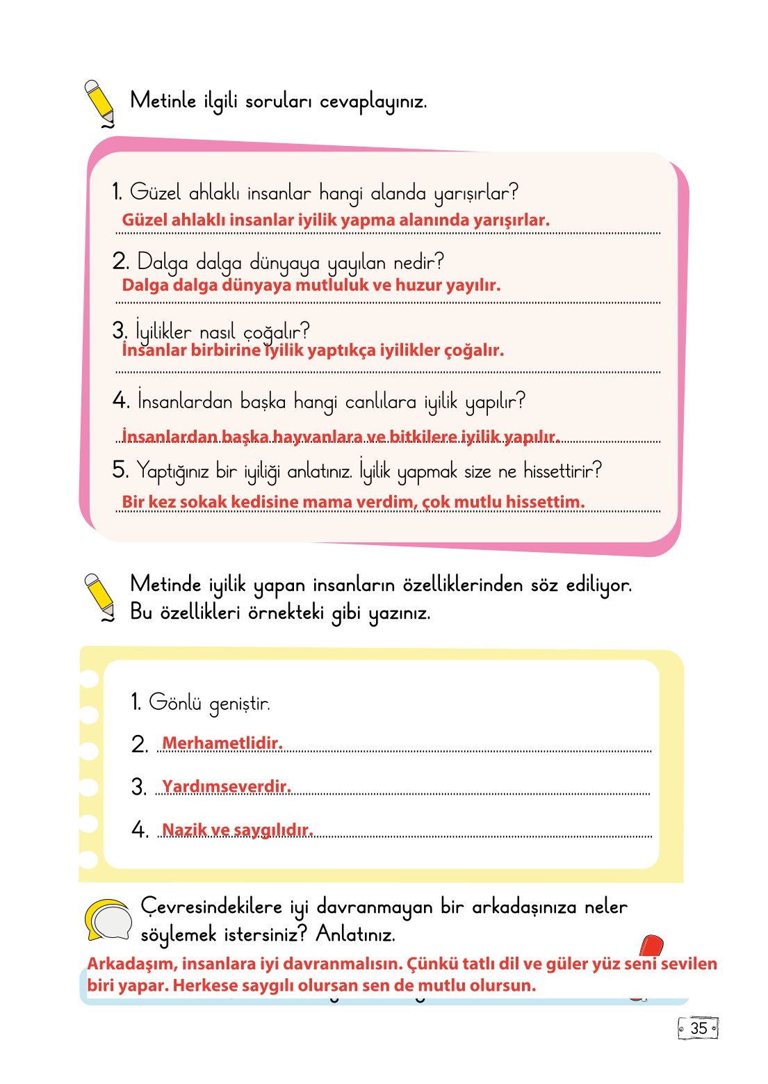 2. Sınıf Türkçe 1. Kitap Meb Yayınları Ders Kitabı Sayfa 35 Cevapları