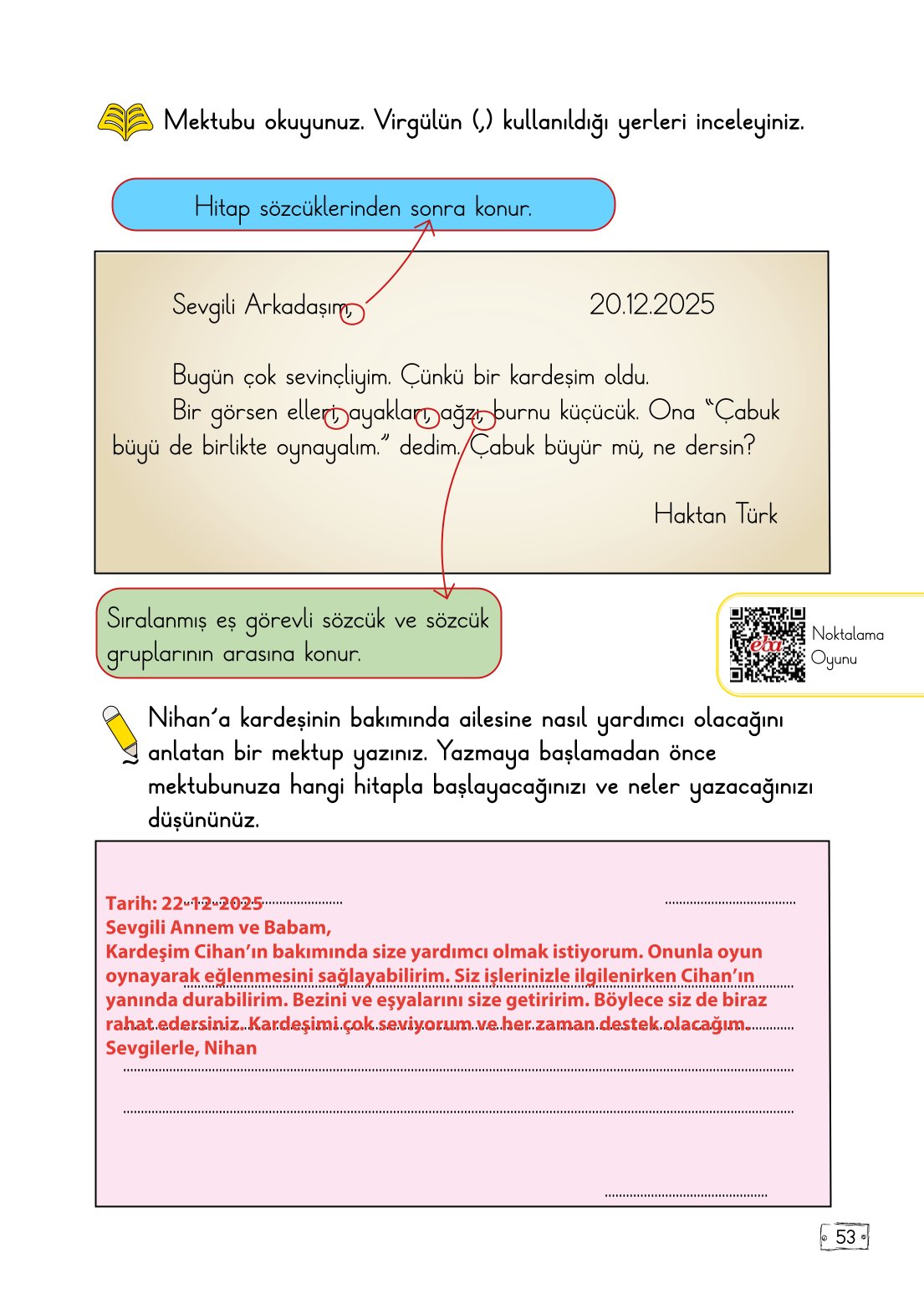 2. Sınıf Türkçe 1. Kitap Meb Yayınları Ders Kitabı Sayfa 53 Cevapları