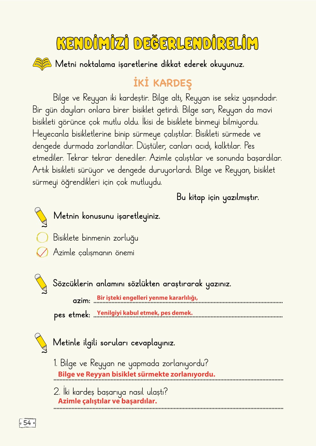 2. Sınıf Türkçe 1. Kitap Meb Yayınları Ders Kitabı Sayfa 54 Cevapları