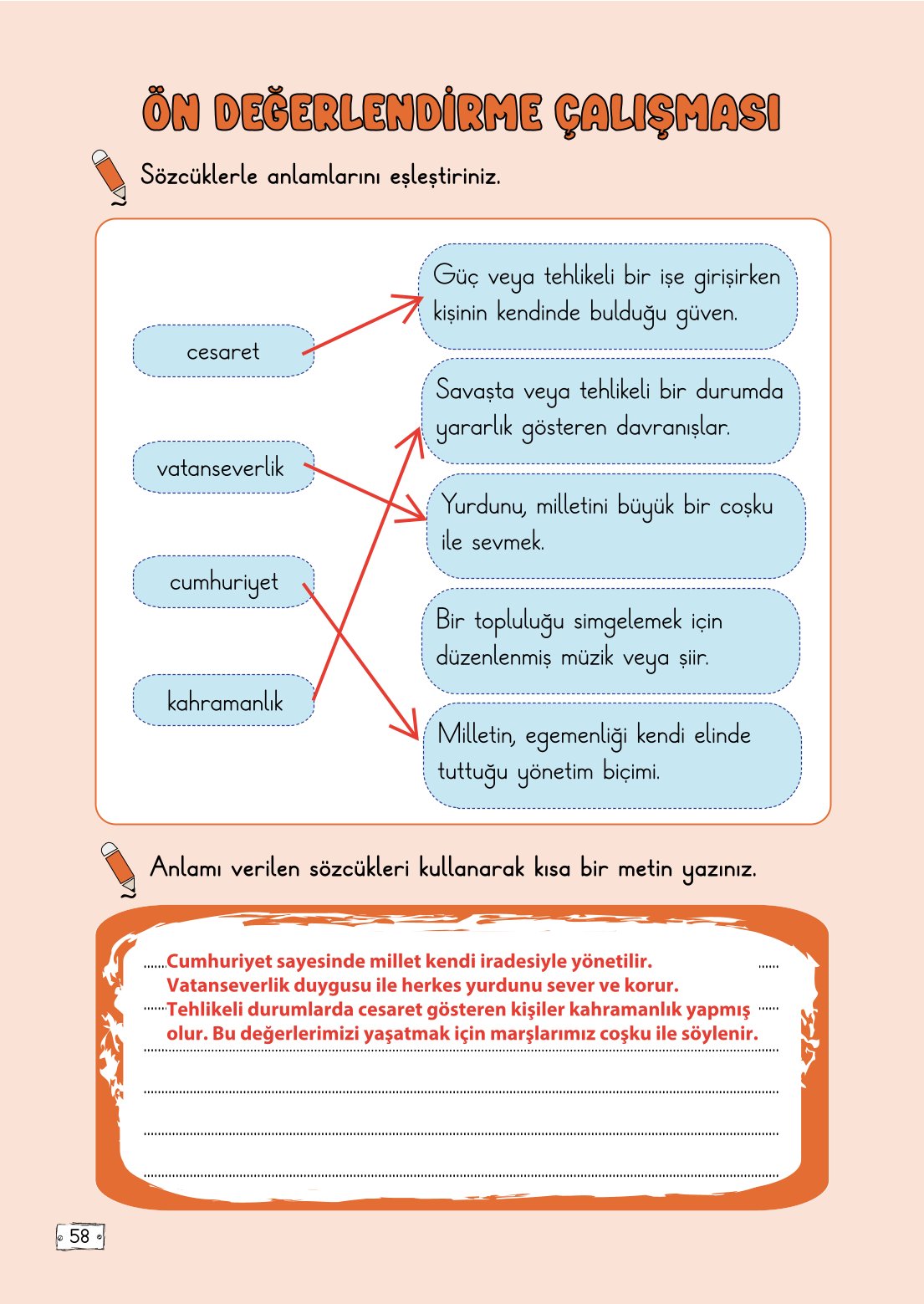 2. Sınıf Türkçe 1. Kitap Meb Yayınları Ders Kitabı Sayfa 58 Cevapları