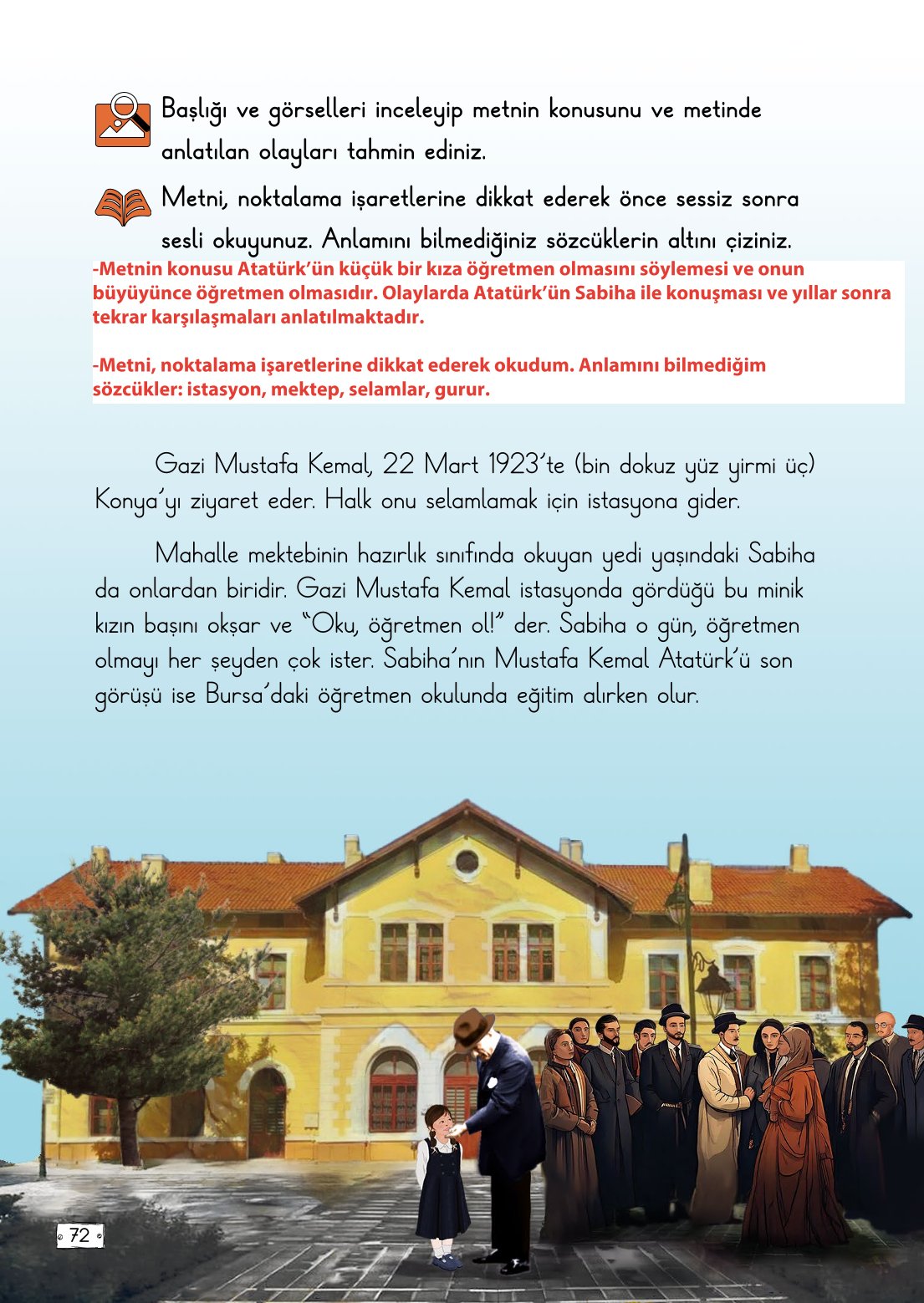 2. Sınıf Türkçe 1. Kitap Meb Yayınları Ders Kitabı Sayfa 72 Cevapları