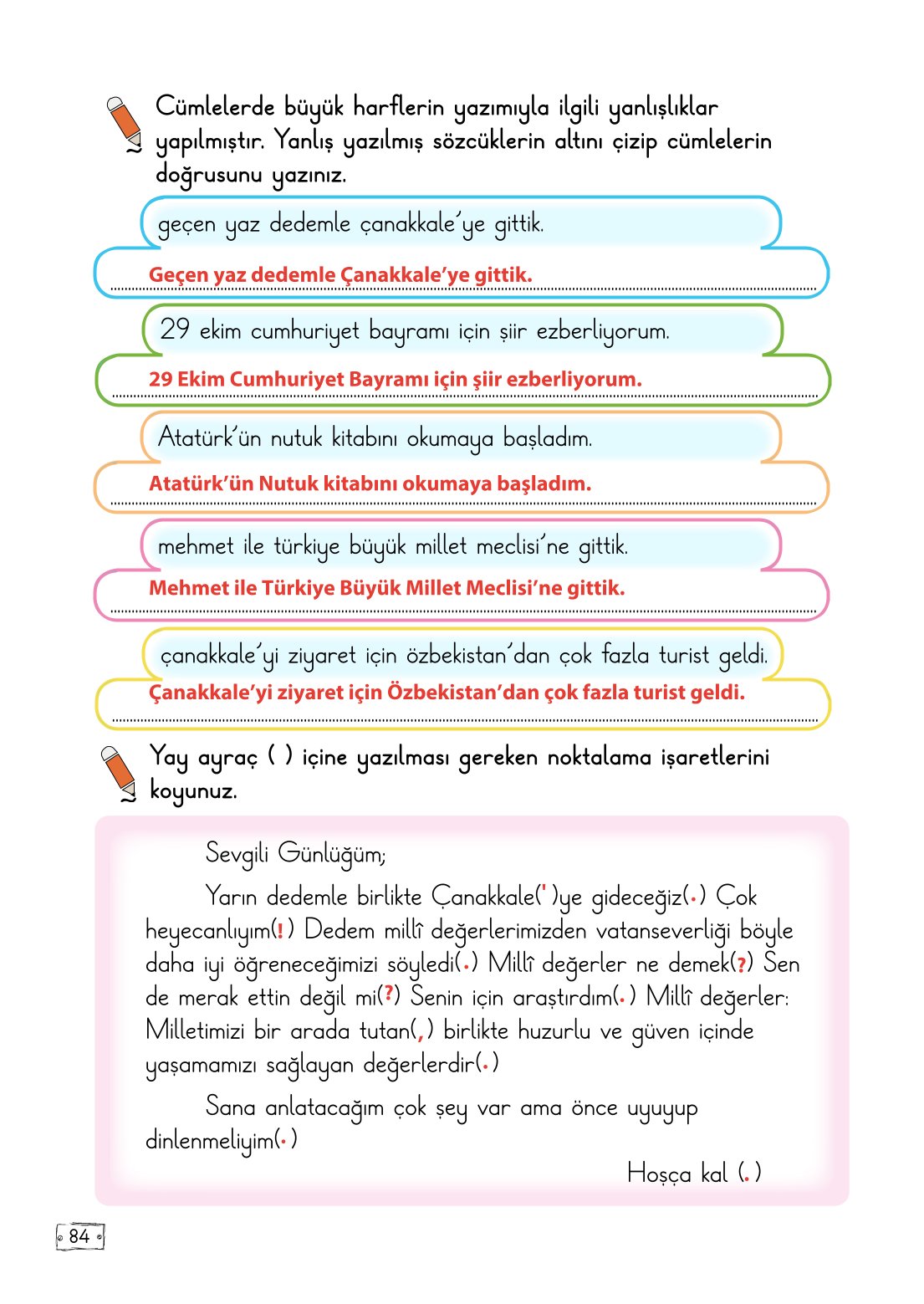 2. Sınıf Türkçe 1. Kitap Meb Yayınları Ders Kitabı Sayfa 84 Cevapları