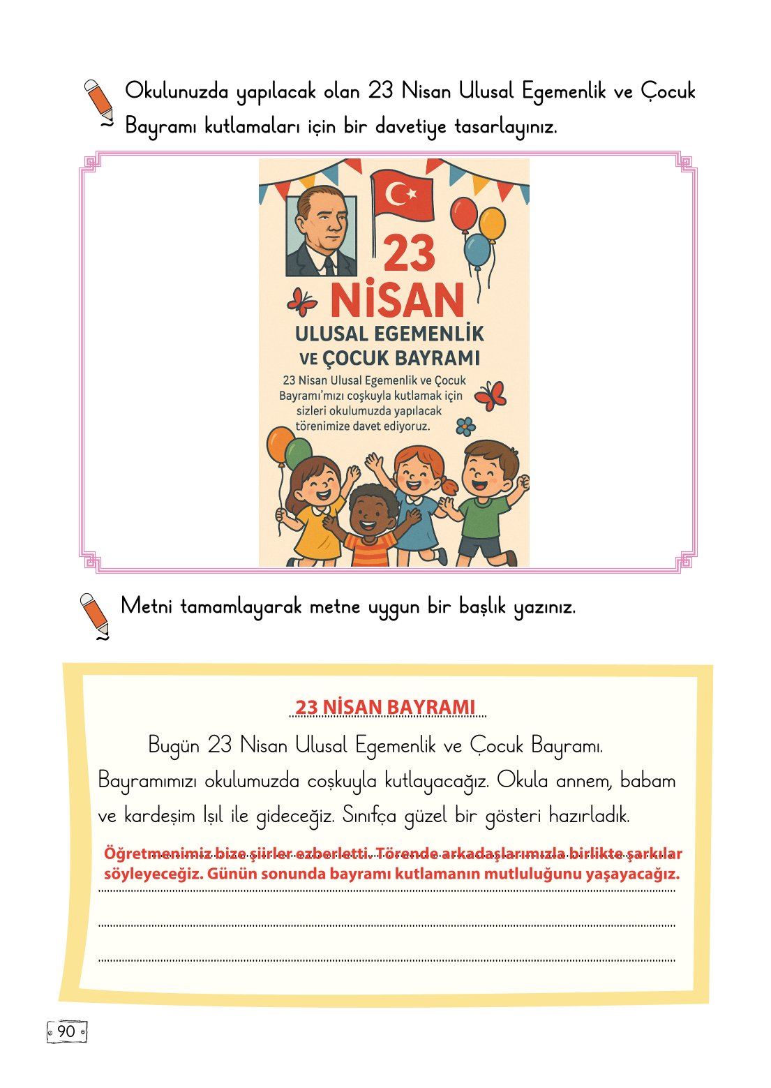 2. Sınıf Türkçe 1. Kitap Meb Yayınları Ders Kitabı Sayfa 90 Cevapları