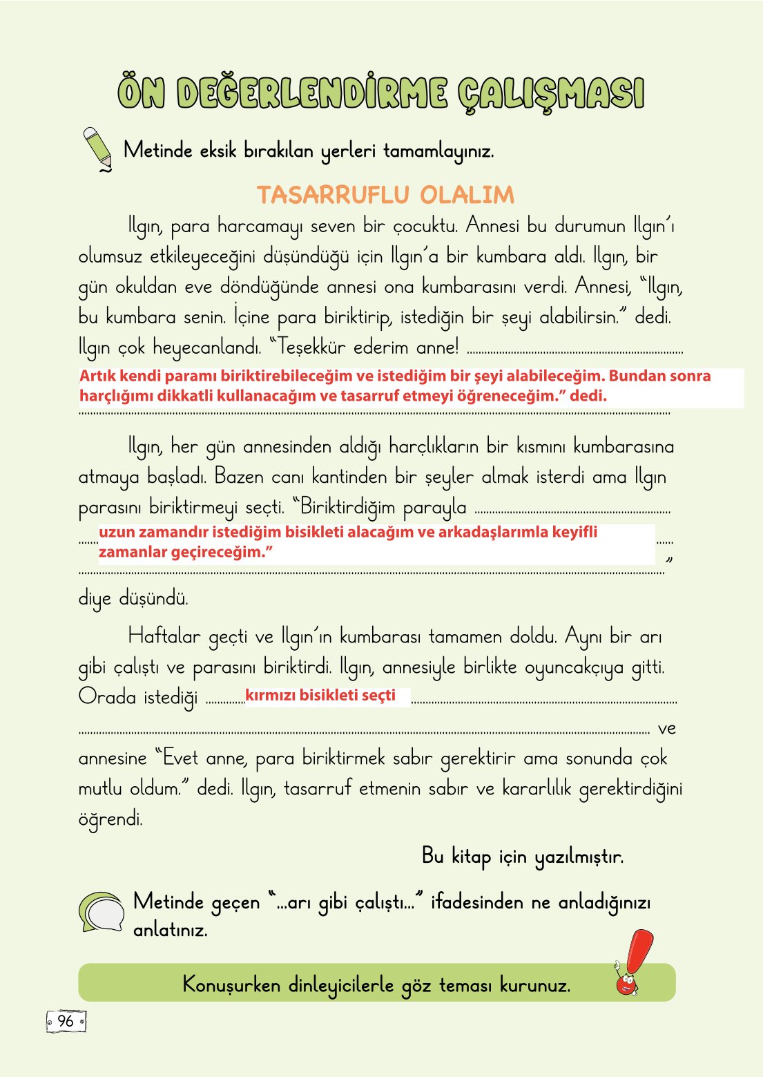 2. Sınıf Türkçe 1. Kitap Meb Yayınları Ders Kitabı Sayfa 96 Cevapları