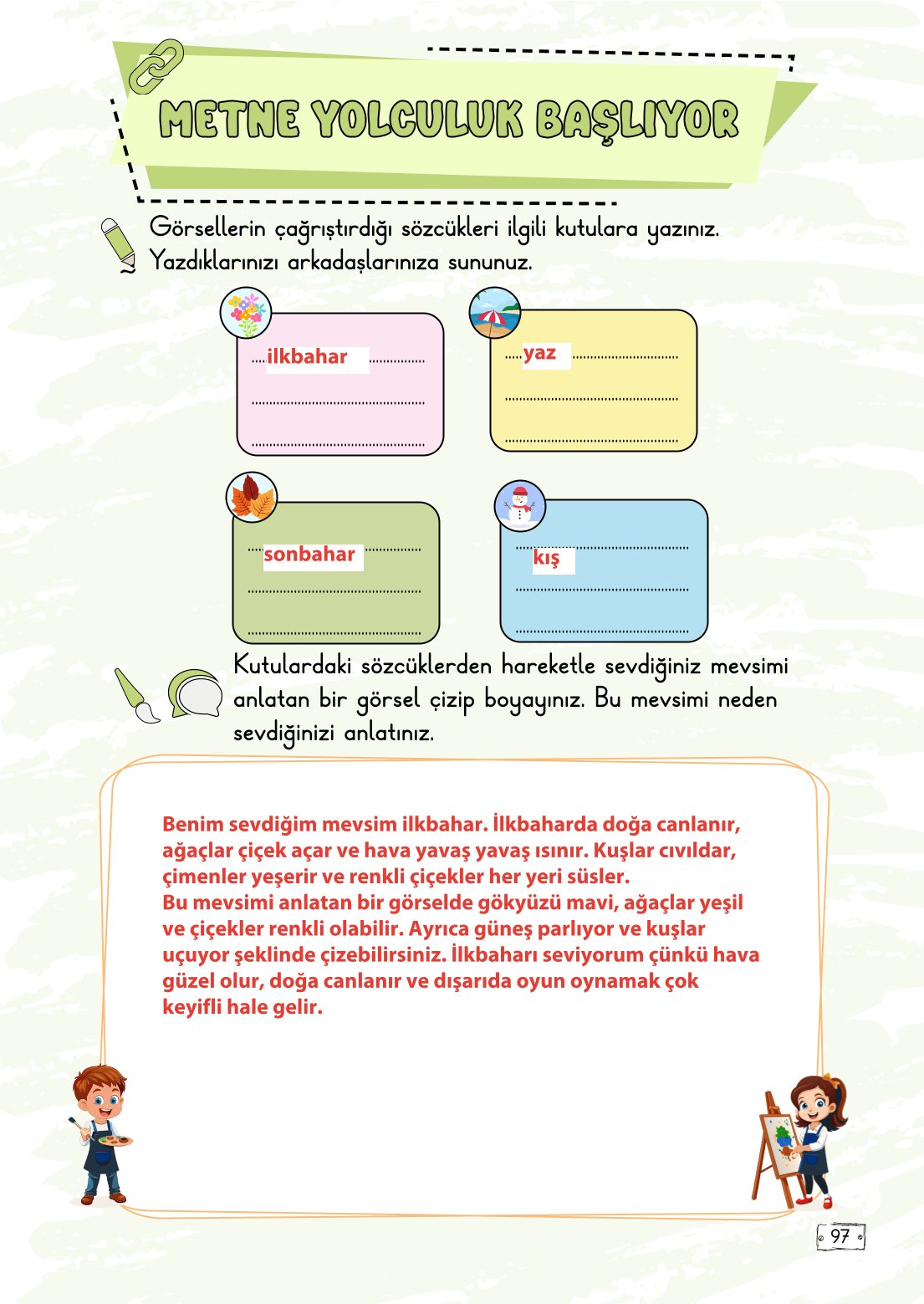 2. Sınıf Türkçe 1. Kitap Meb Yayınları Ders Kitabı Sayfa 97 Cevapları