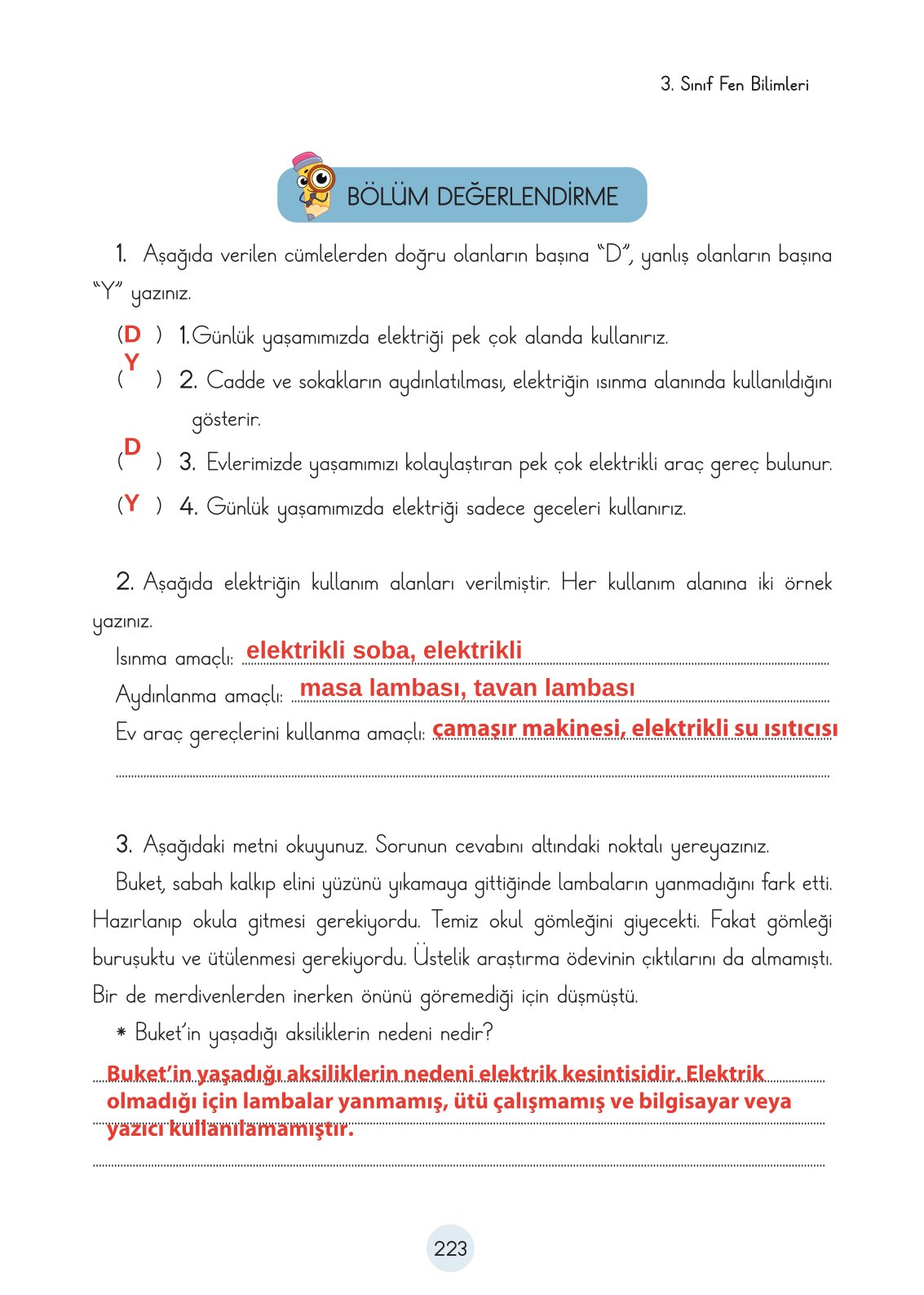 3. Sınıf Fen Bilimleri Cem Yayınları Ders Kitabı Sayfa 223 Cevapları
